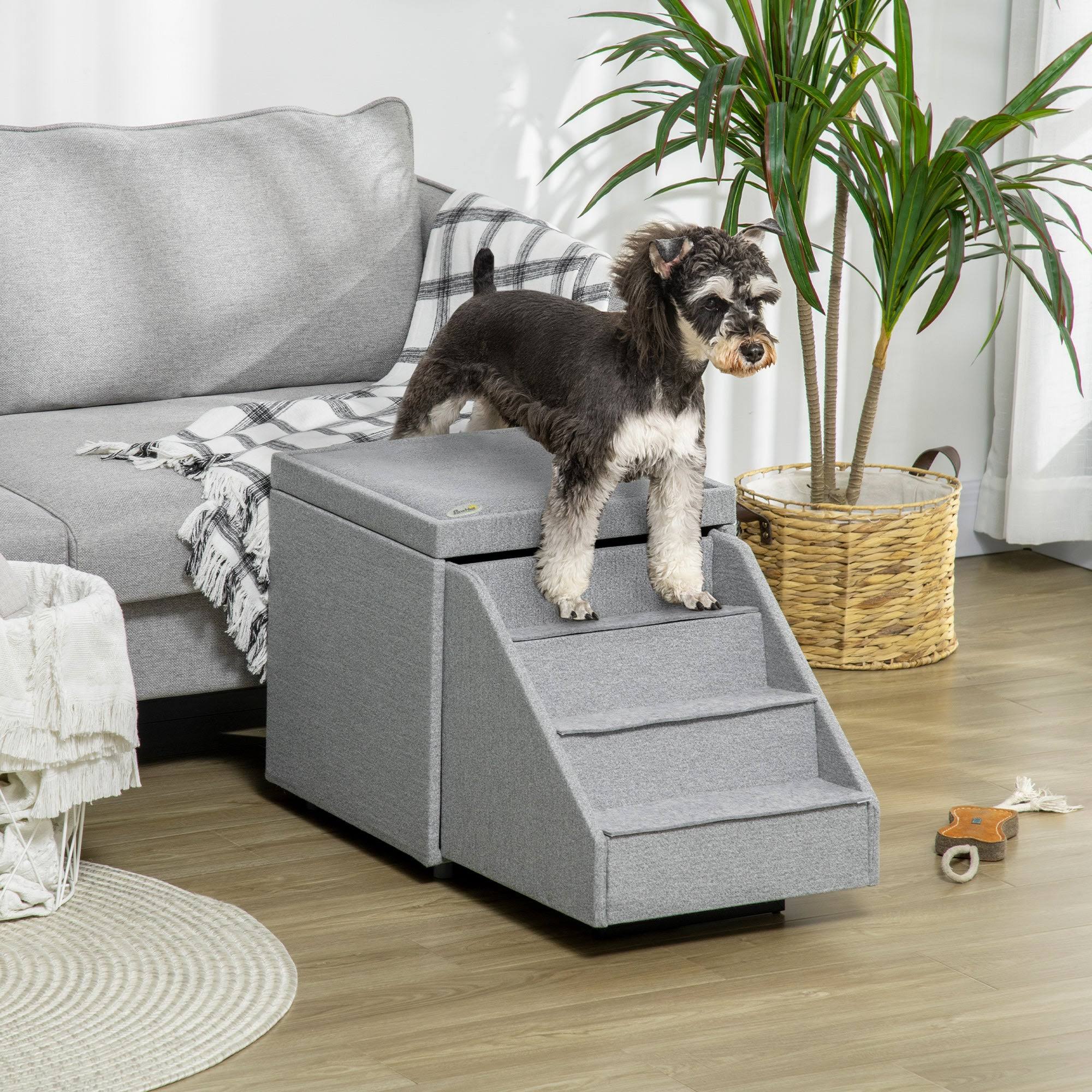 PawHut 2 in 1 Dog Steps Ottoman, Four-Tier Pet Stairs, for Small, Medium Dogs and ...