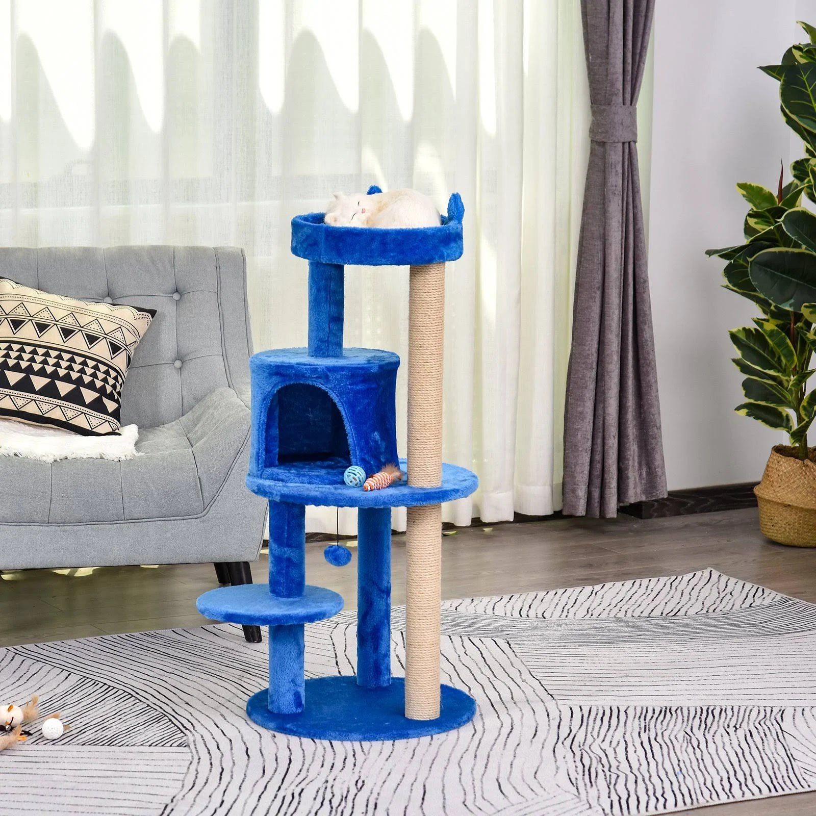 PawHut 3-Tier Deluxe Cat Activity Tree W/ Scratching Posts and Blue