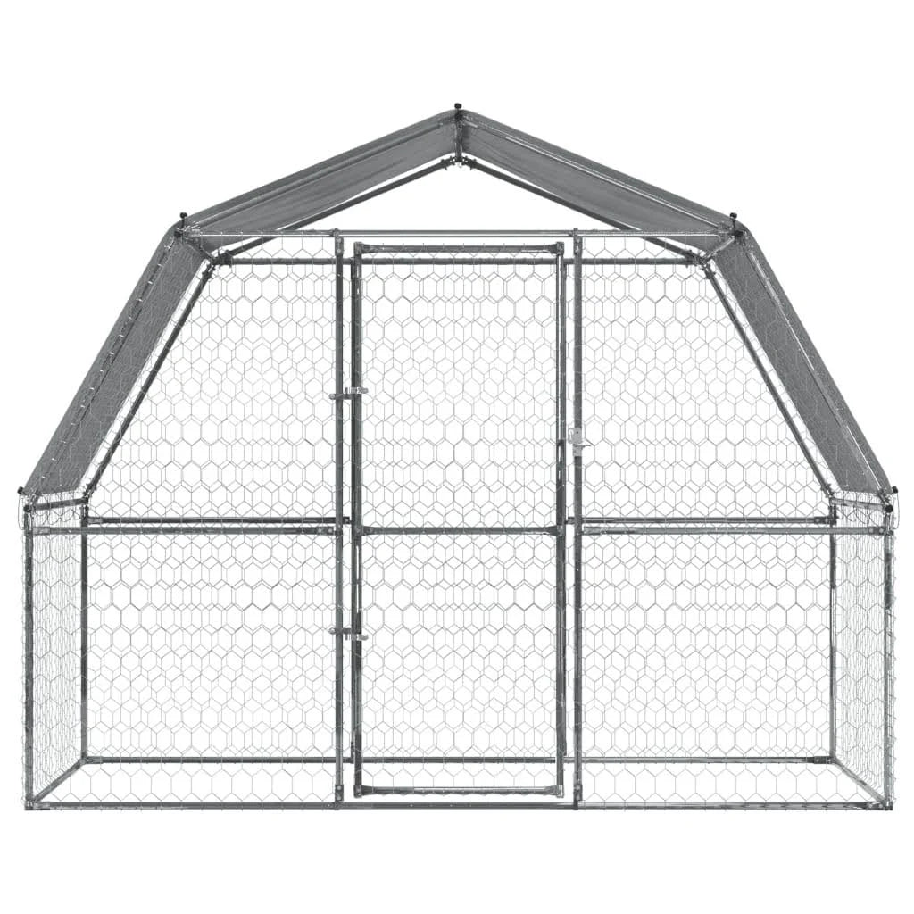 vidaXL Dog Cage with Roof and Door Silver Galvanised Steel