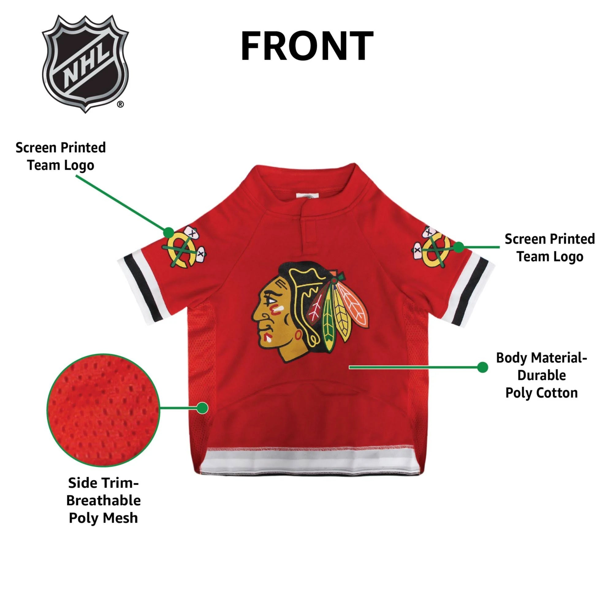 Pets First NHL Chicago Blackhawks Pet Jersey, Large
