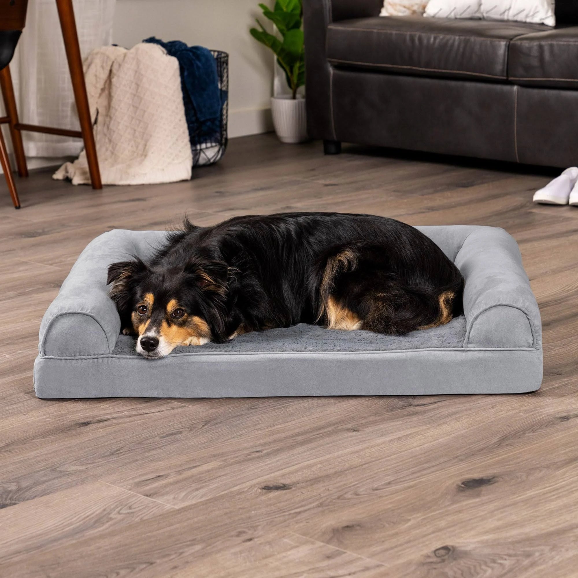 Furhaven Pet Bed For Dogs and Cats - Plush and Suede Sofa-Style Cooling Gel Foam ...