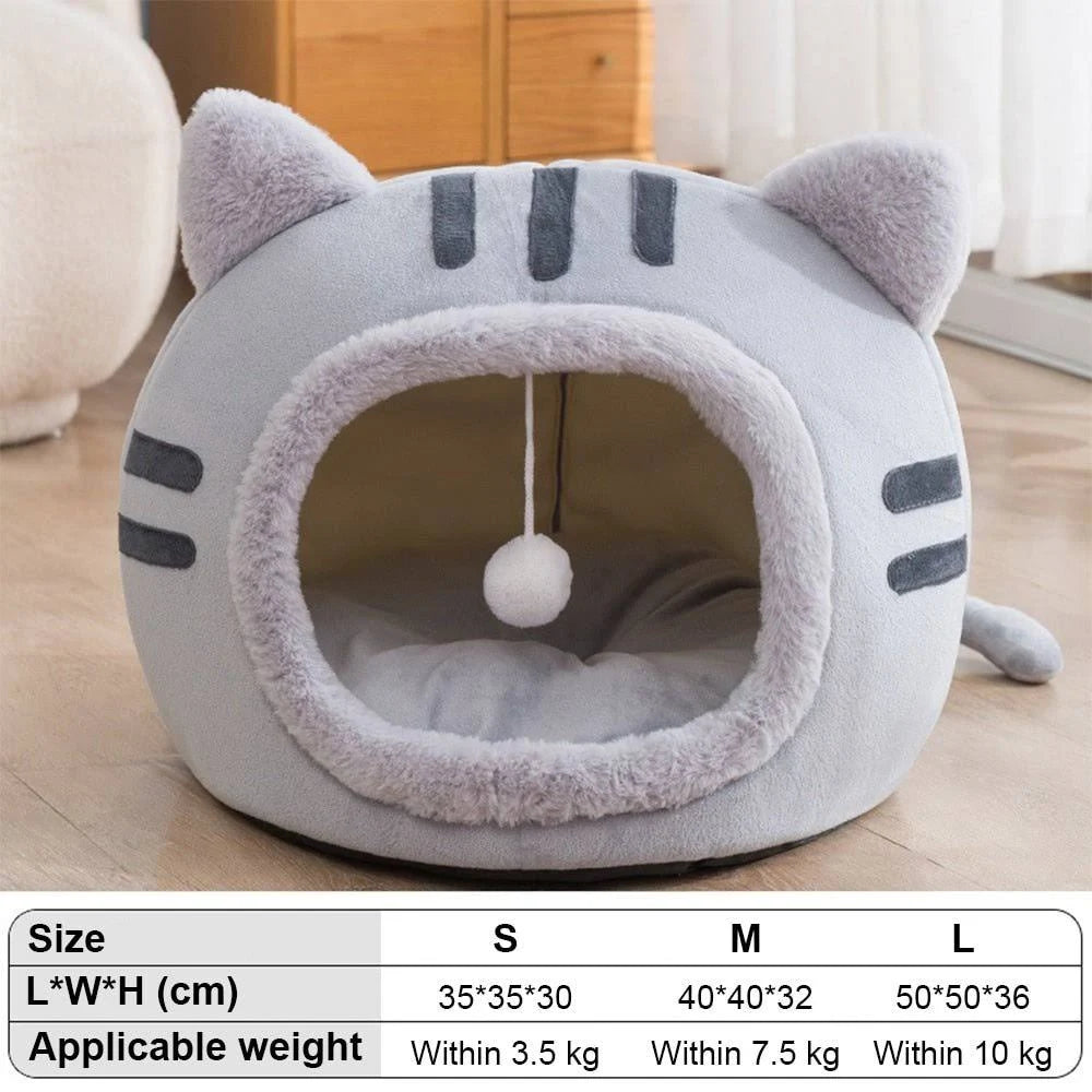 fluffy cat bed with ears Pink / L