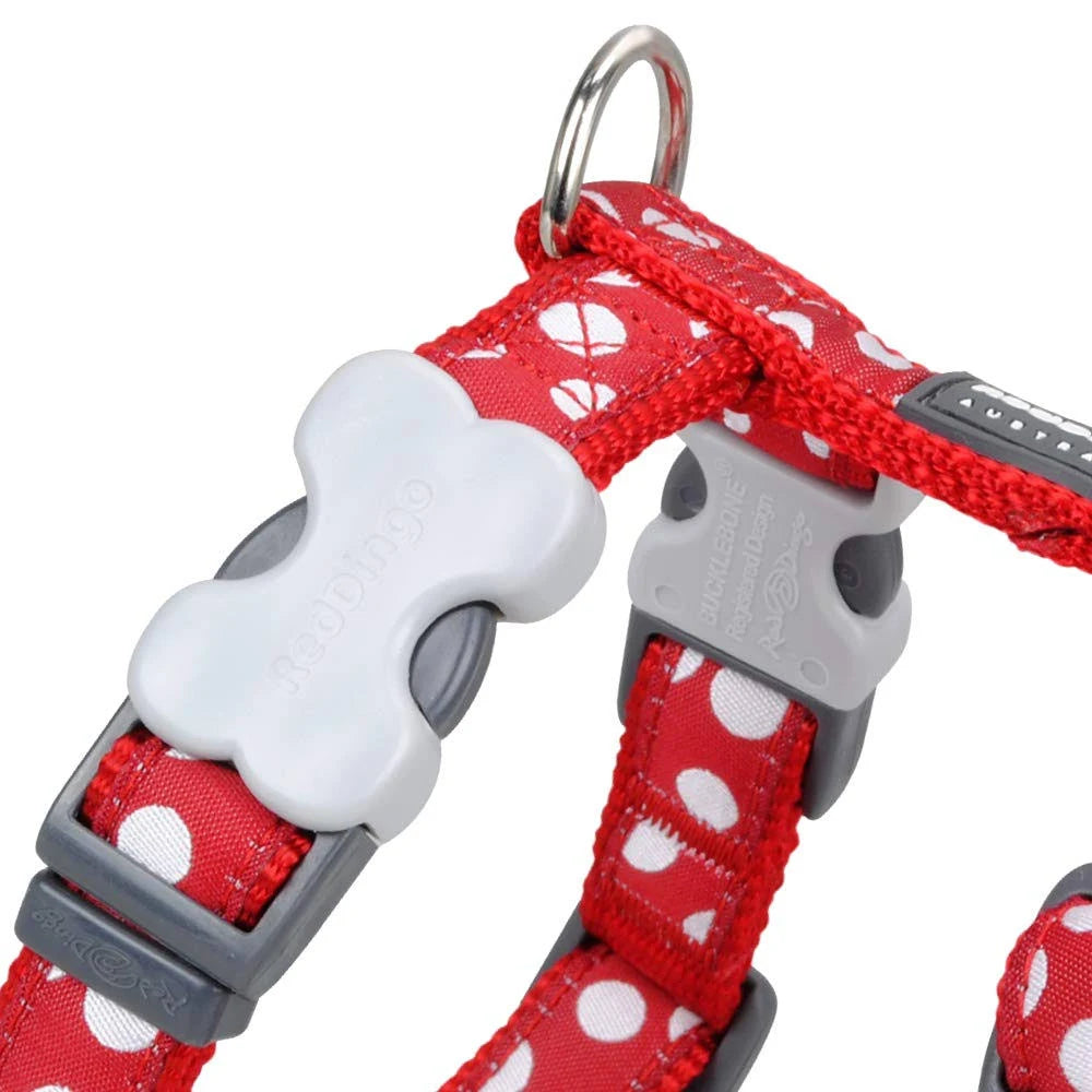 Red Dingo Dog Harness Spots Red/White Large