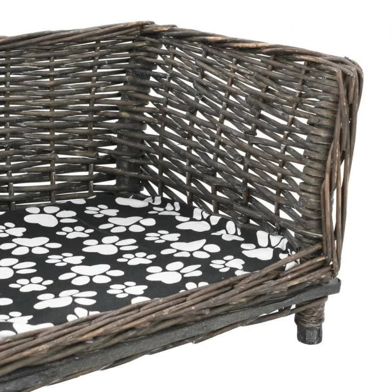 vidaXL Dog Basket with Cushion Grey 50x33x30 cm Natural Willow