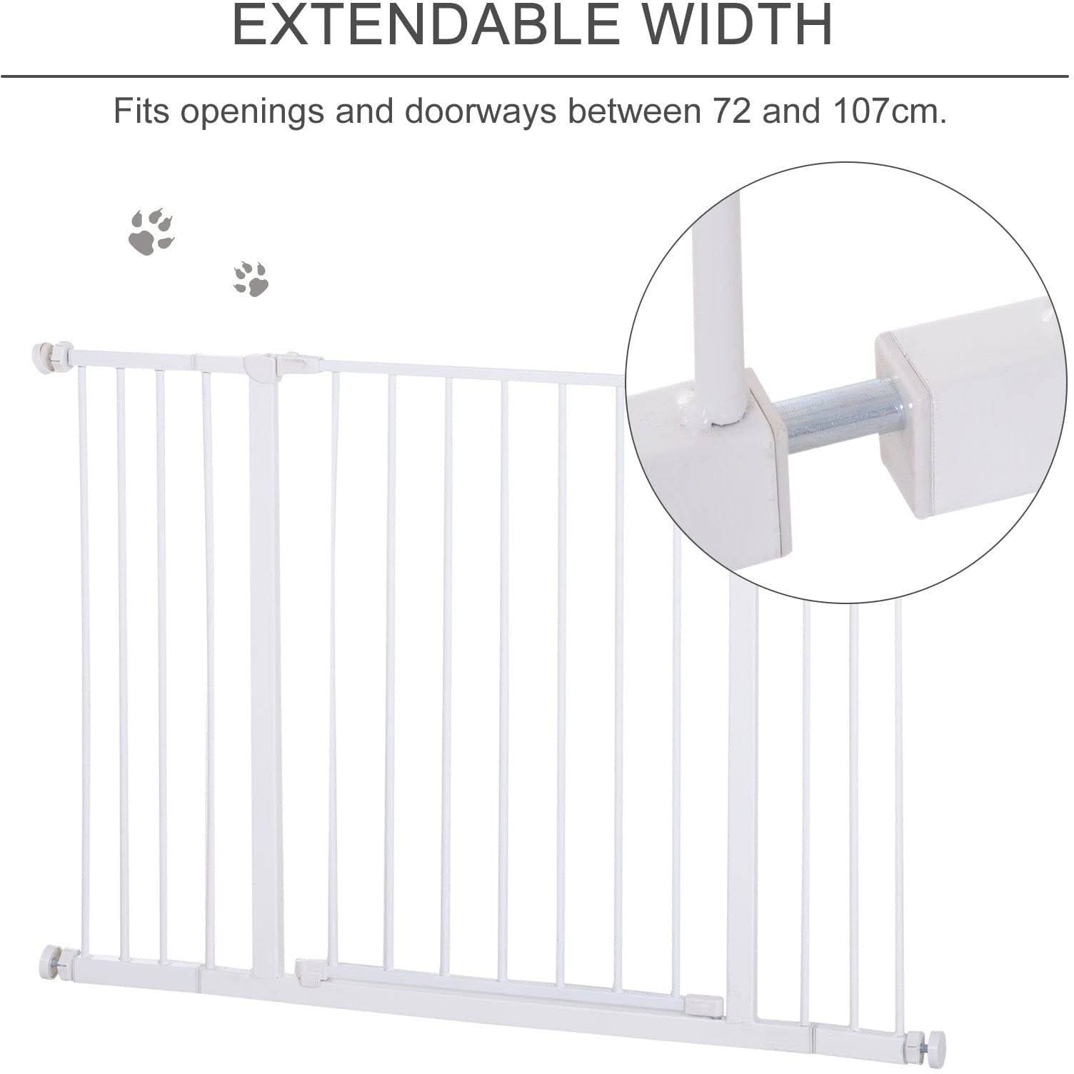 PawHut Pressure Fitted Pet Dog Safety Gate Metal Fence 76 cm Tall White