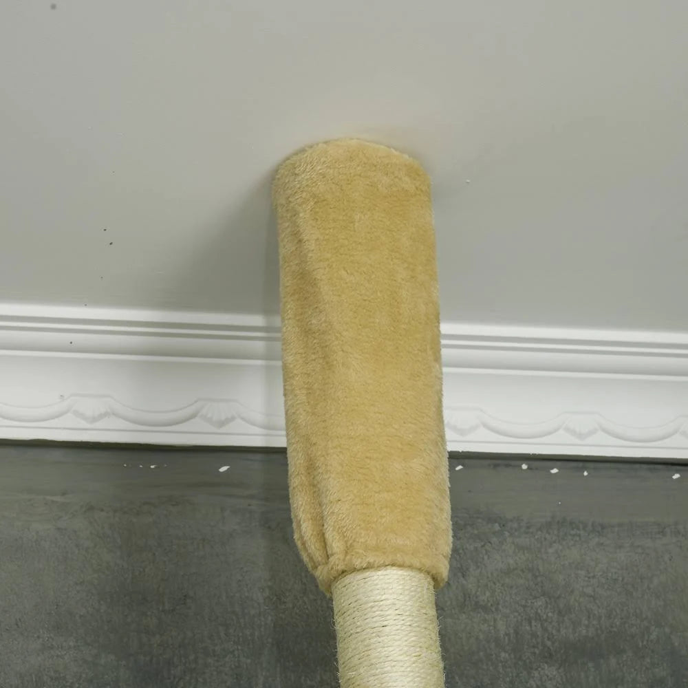 PawHut Floor To Ceiling Climbing Cat Tree Tower 230-250cm Height Beige