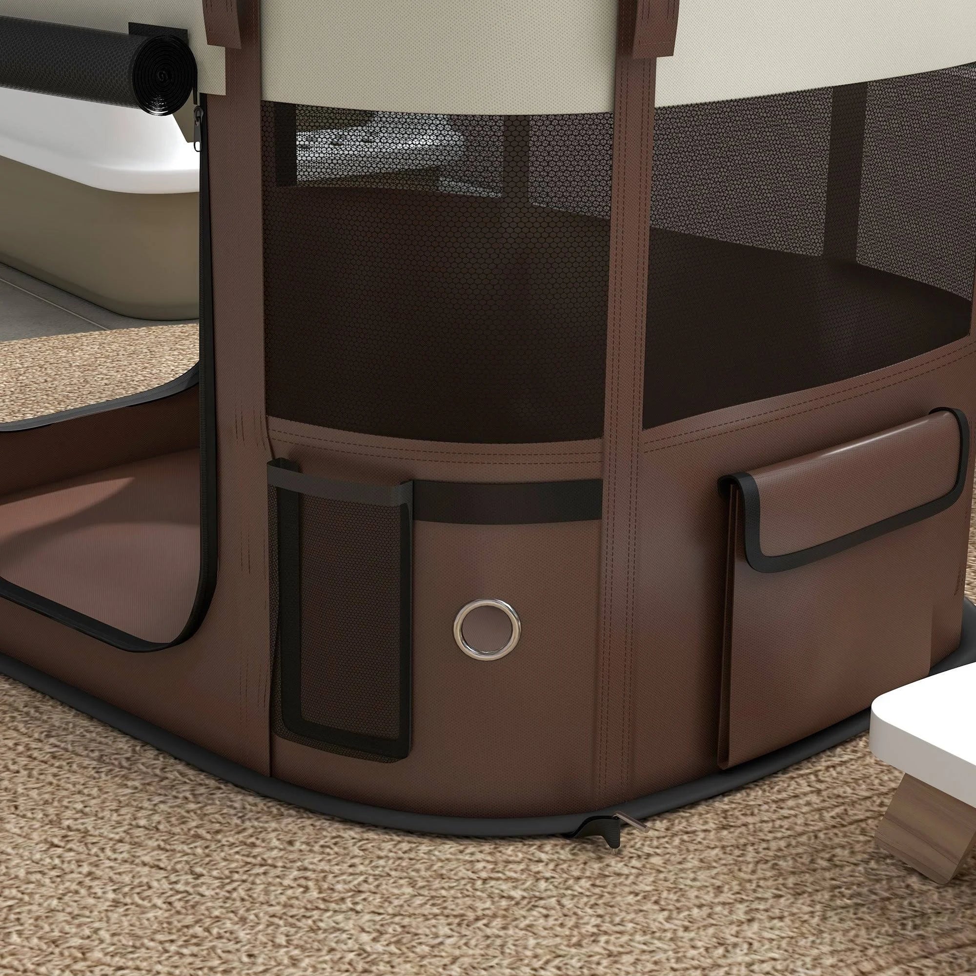 PawHut Portable Dog Pen For Puppies Rabbits Kittens Guinea Pigs Brown