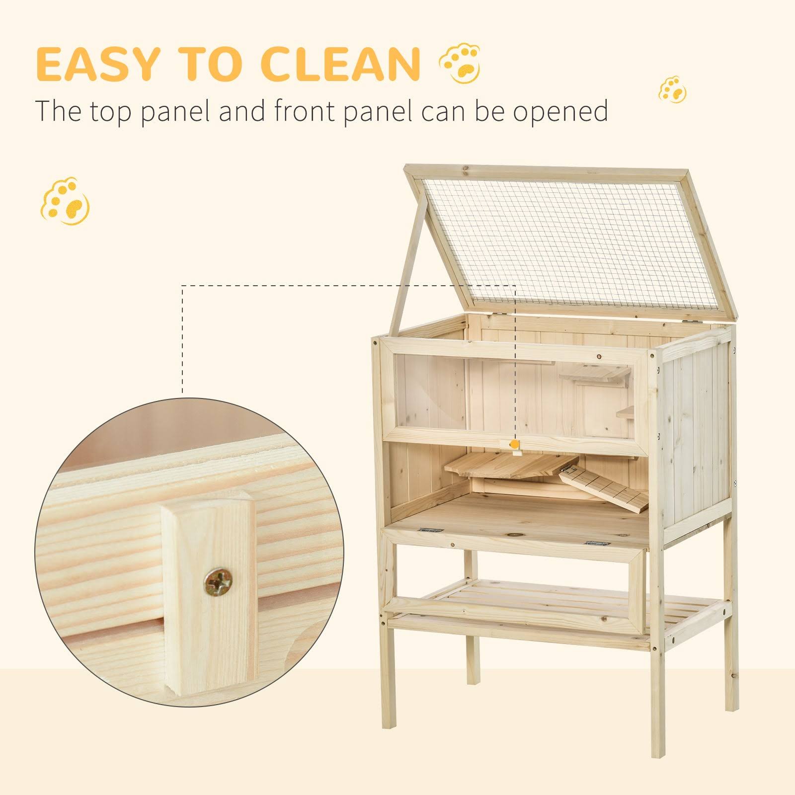 PawHut Wooden Hamster Cage with Storage Shelf, Small Animal Exercise Play House ...