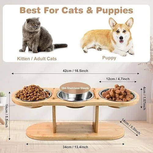 Elevated Cat Bowls - Raised Cat Food Bowls, 3 Stainless Steel Cat Bowls With ...