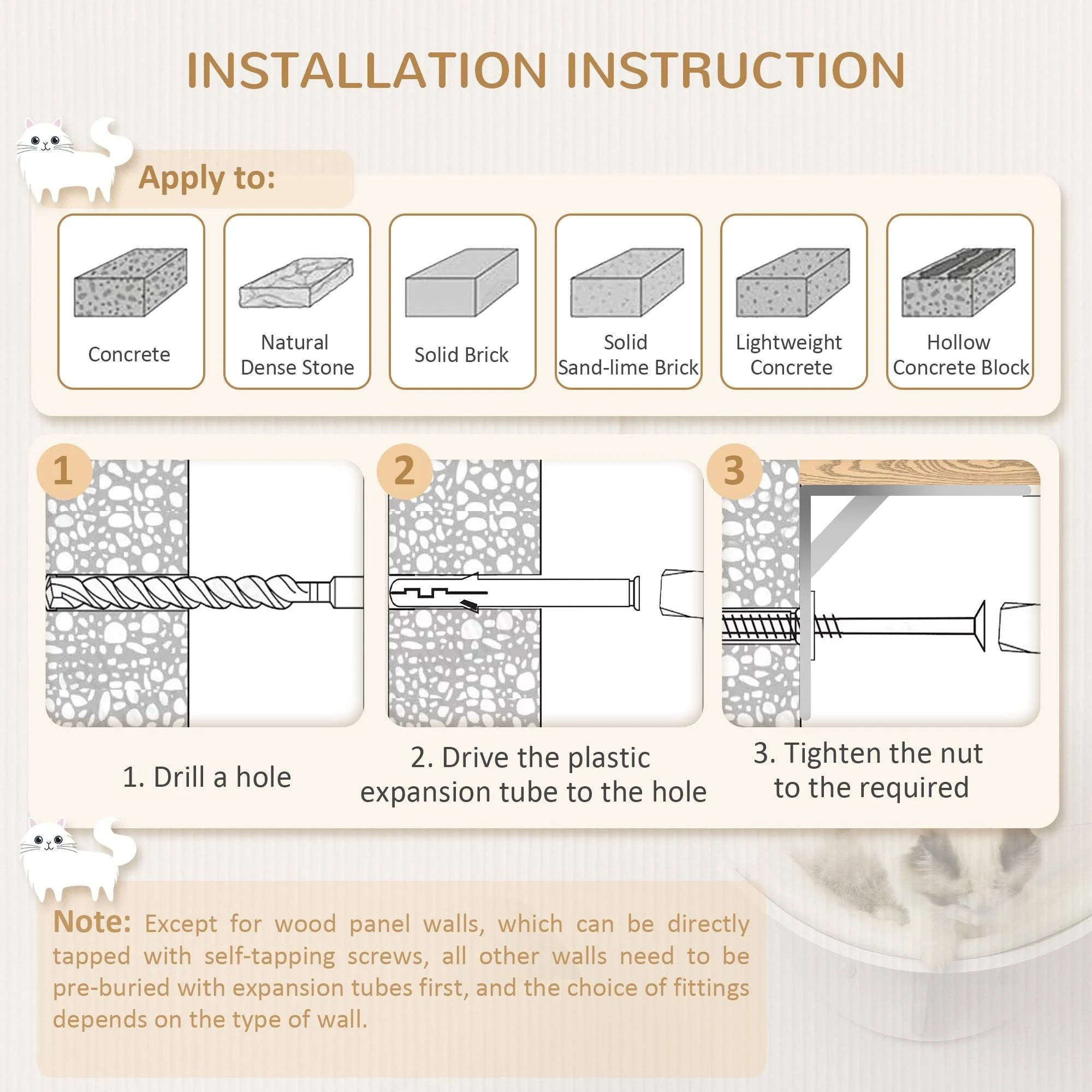 PawHut Wood Cat Shelf Perch Bed Curved Climber Wall-Mounted White