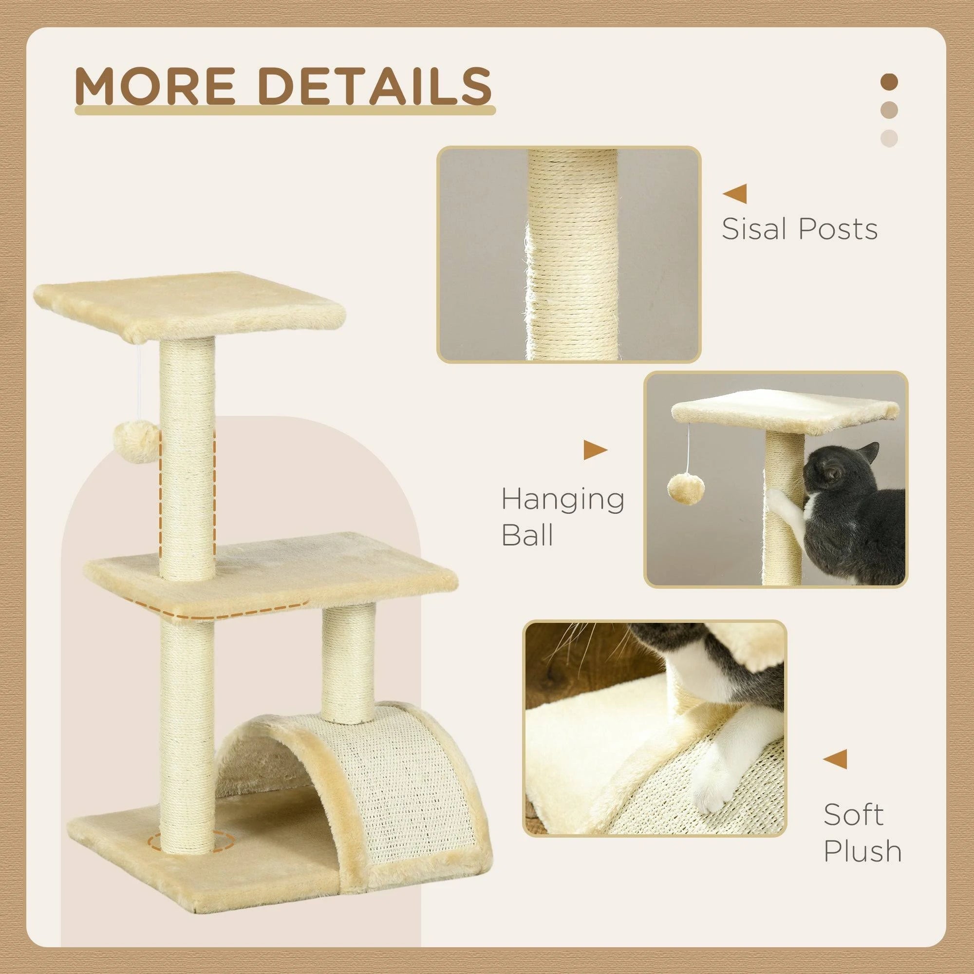 PawHut 72cm Cat Climbing Tree W/ Scratching Post - Cream