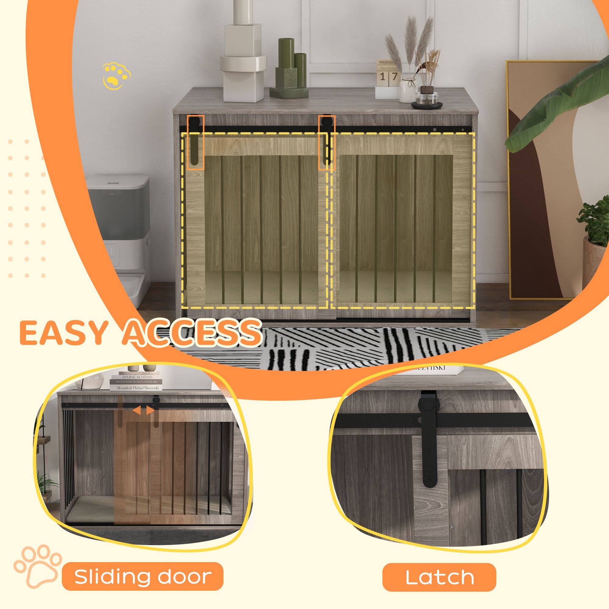 PawHut Dog Crate Furniture W/ Cushion For Large Dogs- Brown