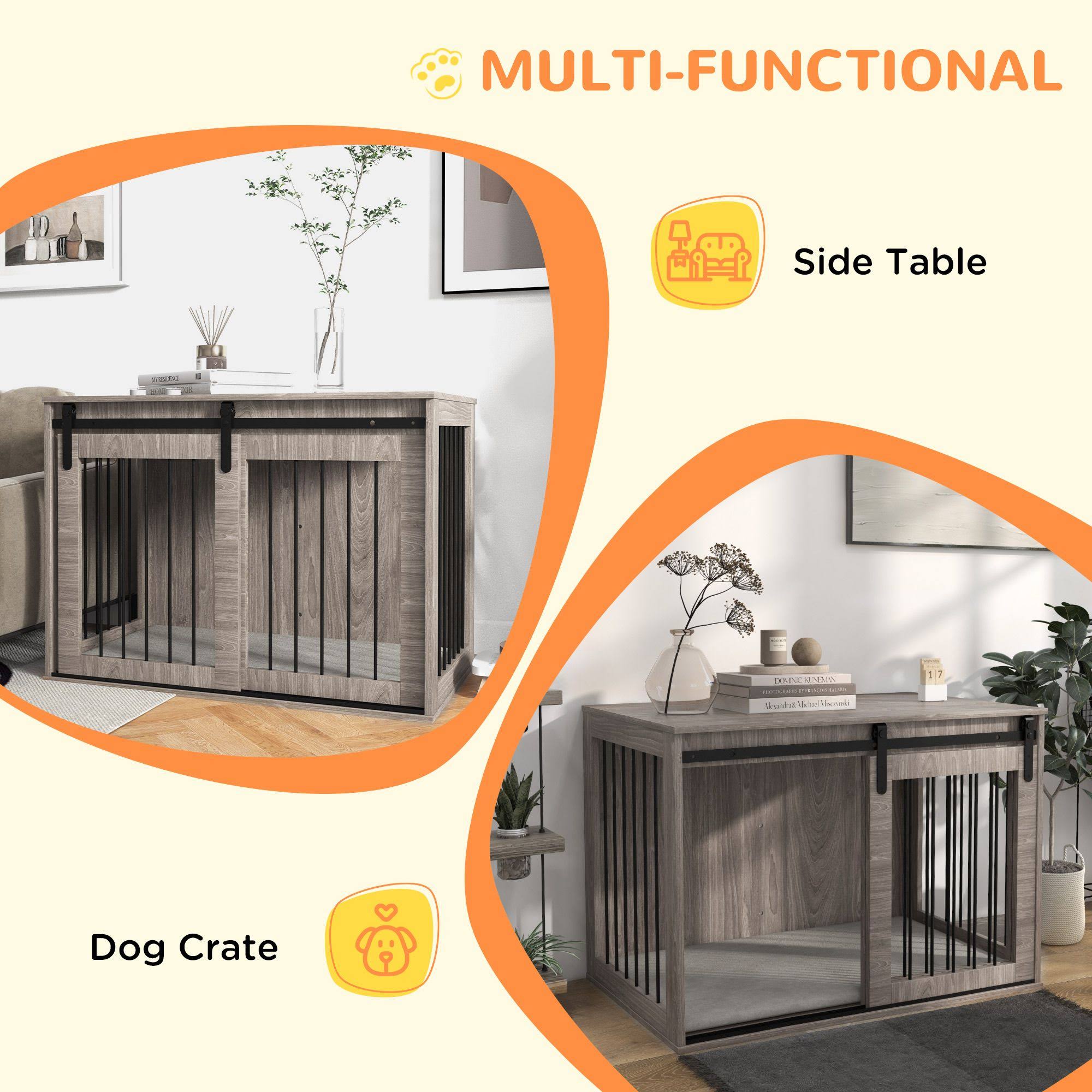PawHut Dog Crate Furniture W/ Cushion For Large Dogs- Brown