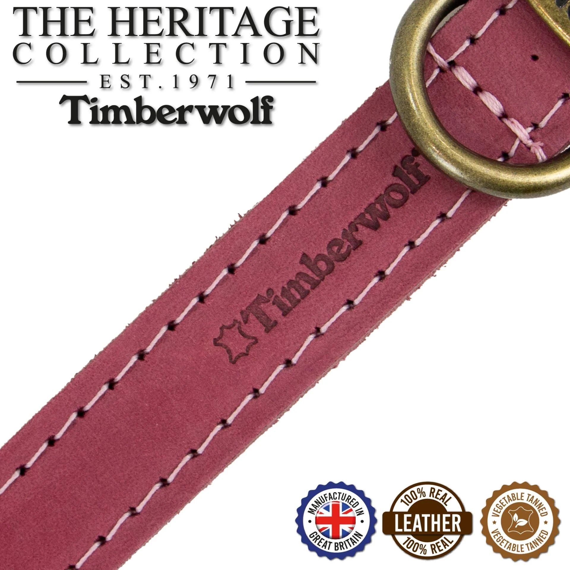 Ancol Leather Timberwolf Dog Collar - Raspberry - Size 6 (45-54cm)