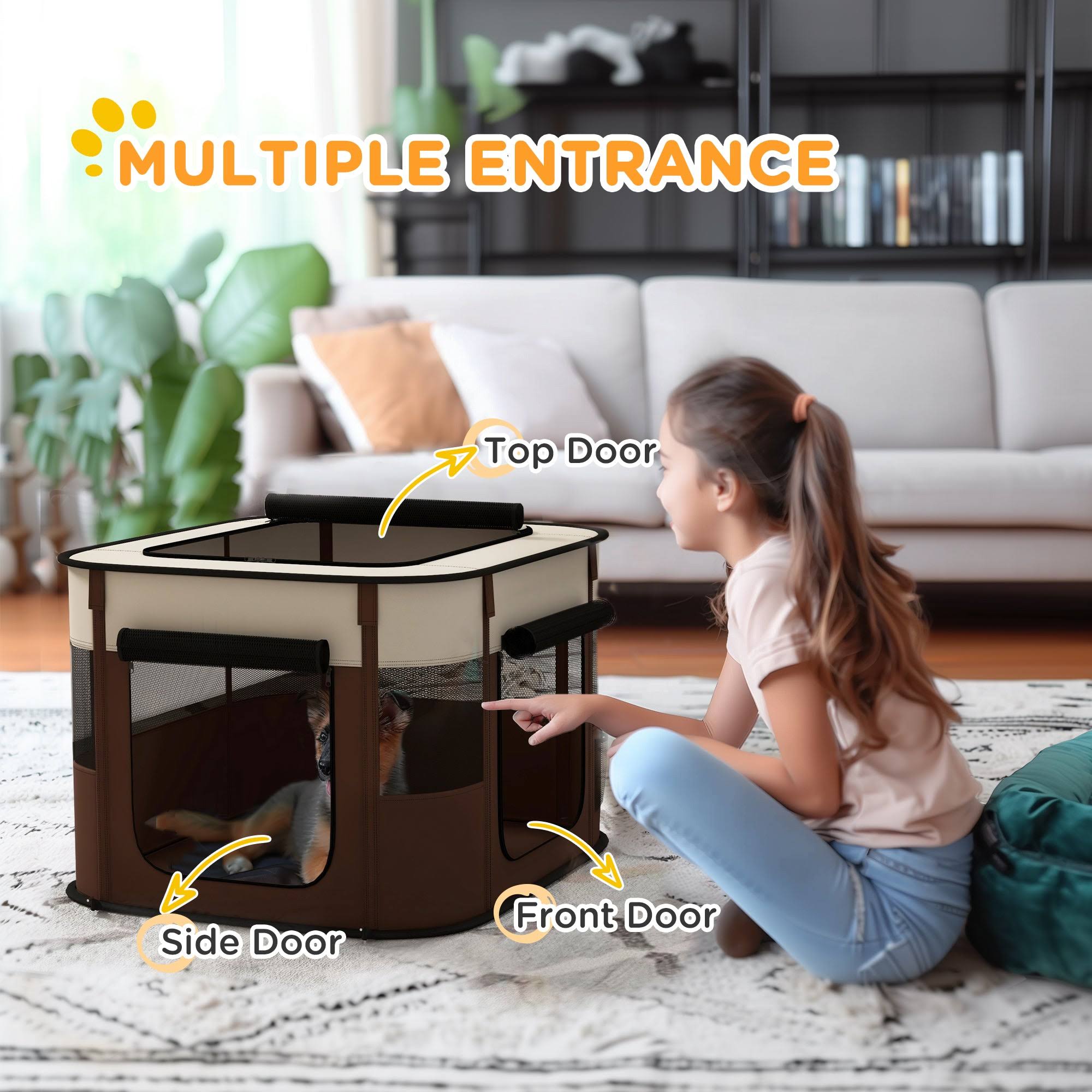 PawHut Portable Dog Pen For Puppies, Kittens, M - Brown