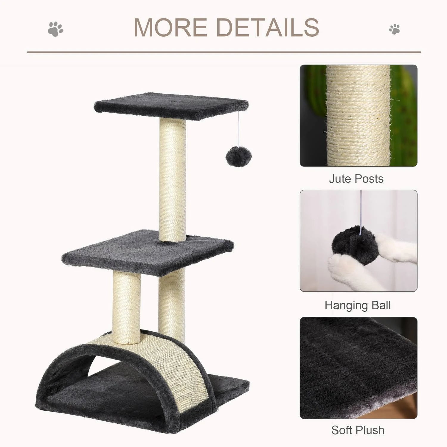Pawhut Cat 72cm Tree Tower for Indoor Cats with Scratching Post D30 351 - Black