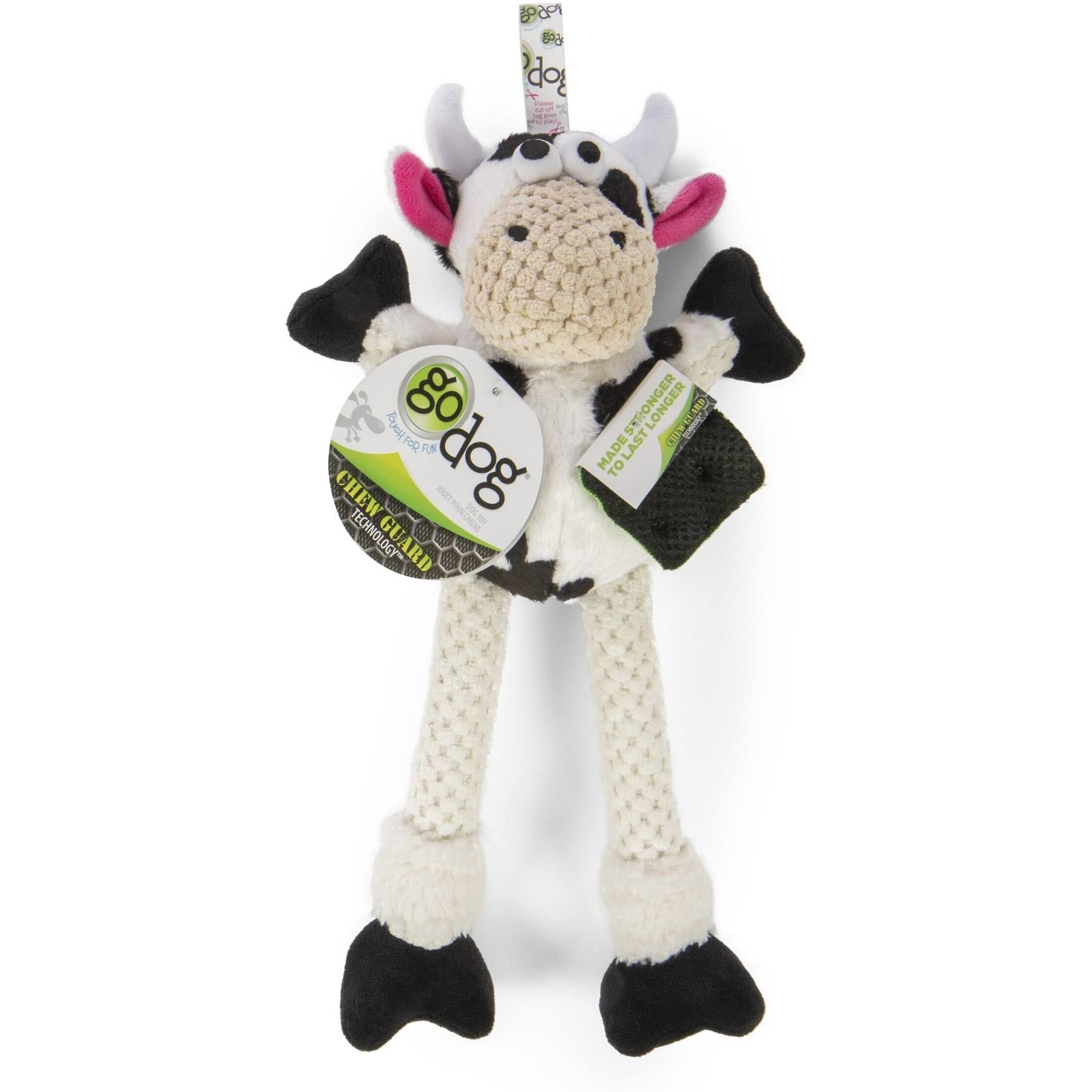 GODOG Checkers Squeaky Plush Dog Toy, Skinny Cow