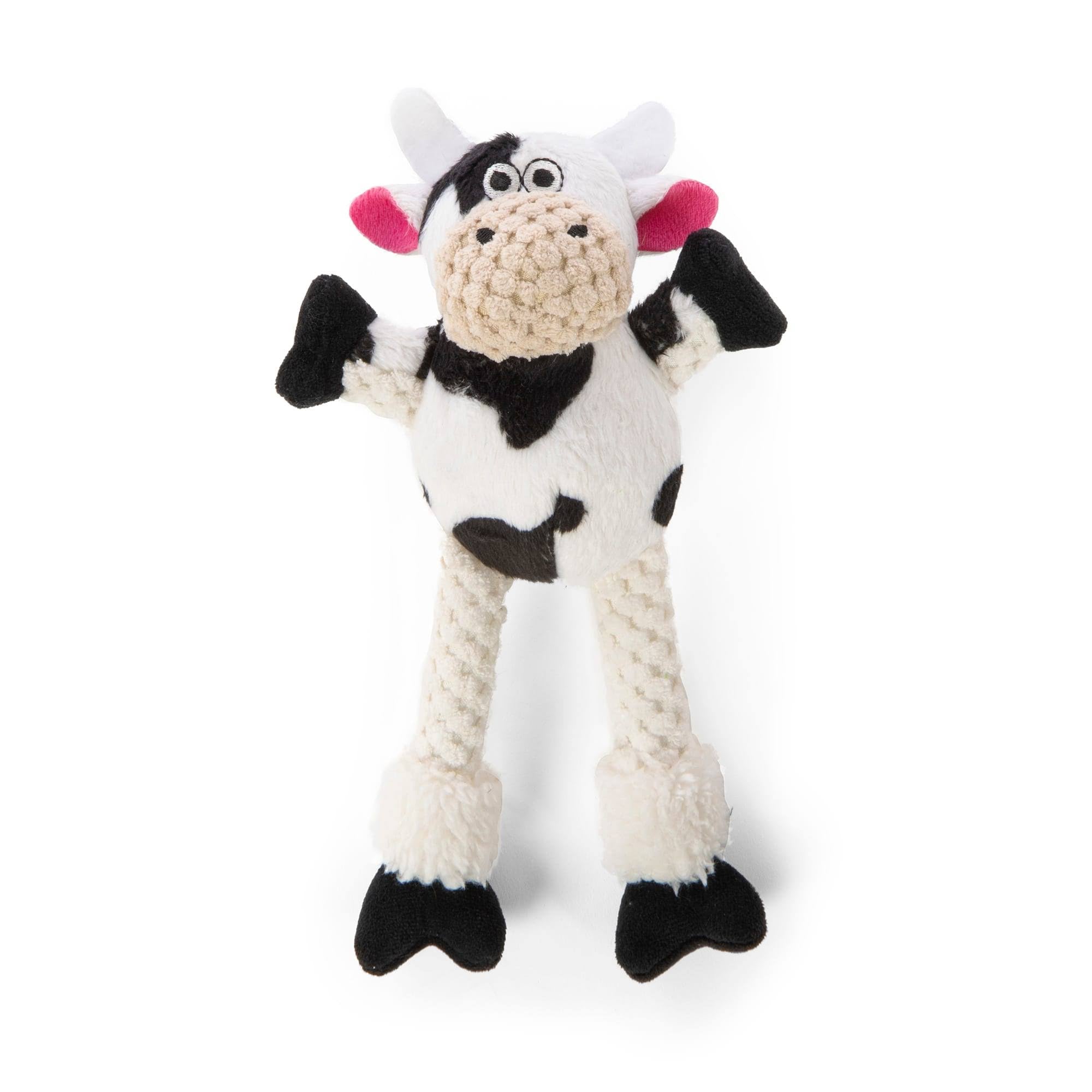 GODOG Checkers Squeaky Plush Dog Toy, Skinny Cow