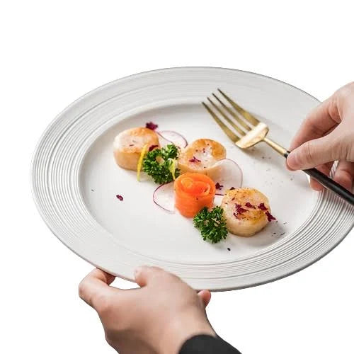 Simple White Nordic Plate Blue Rimmed / 8 inches