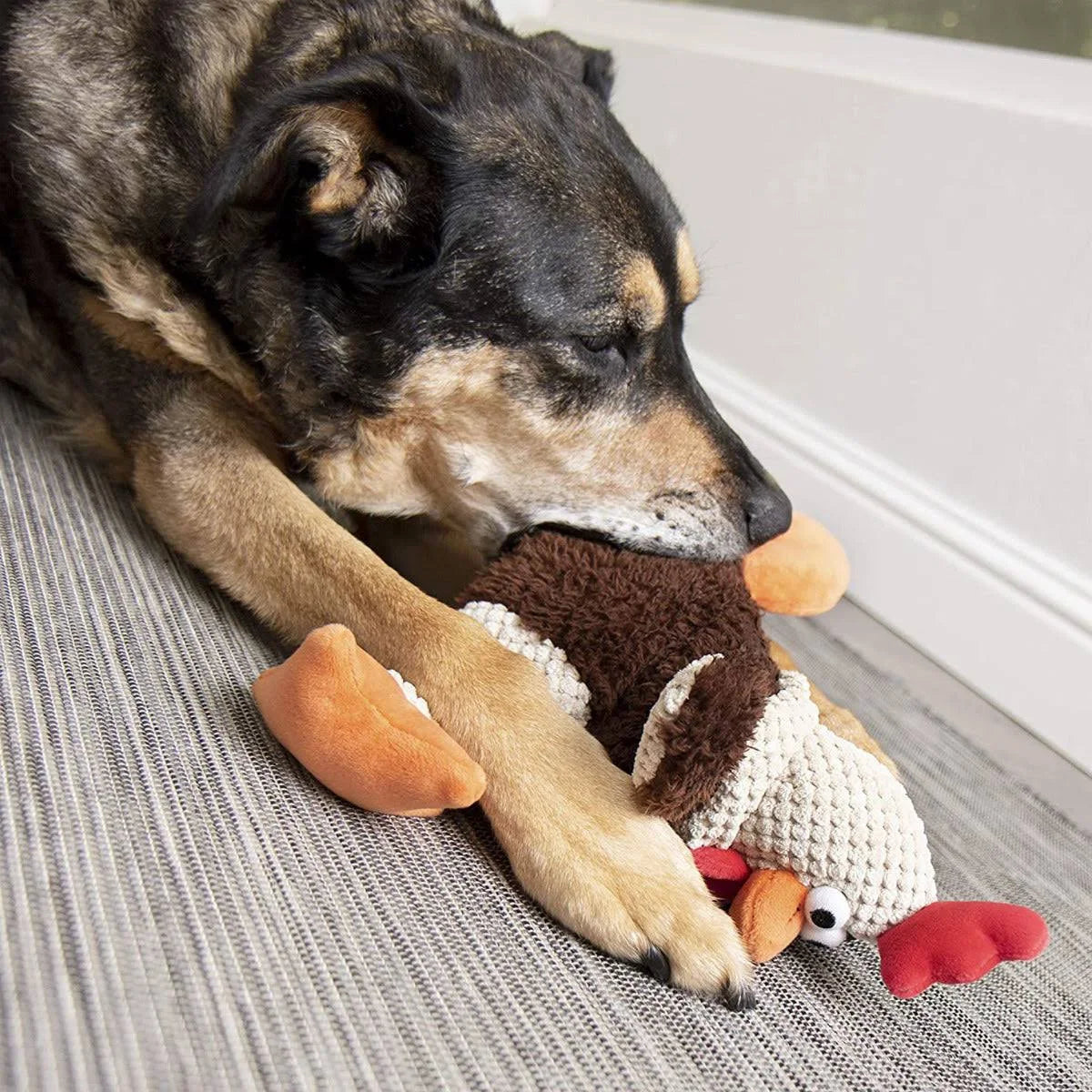 goDog Checkers Fat Rooster Squeaky Plush Dog Toy, Chew Guard Technology - Brown ...