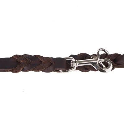 Heim Plaited Leather Double Dog Lead - Brown - 220cm