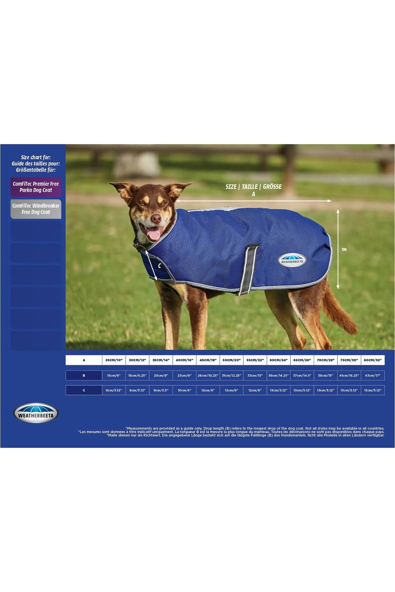 Weatherbeeta Comfitec Windbreaker Free Dog Coat - Dark Blue/Grey/White 45cm