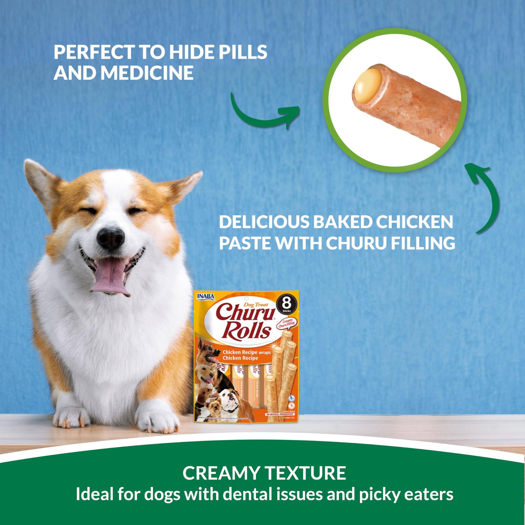 Churu Rolls by Inaba Dog Treat - Chicken Flavour 8 Pack (64 x 12G Total) / Crispy ...