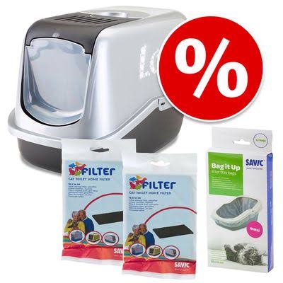 Savic Black & Silver Nestor Impression Litter Box with Love Design