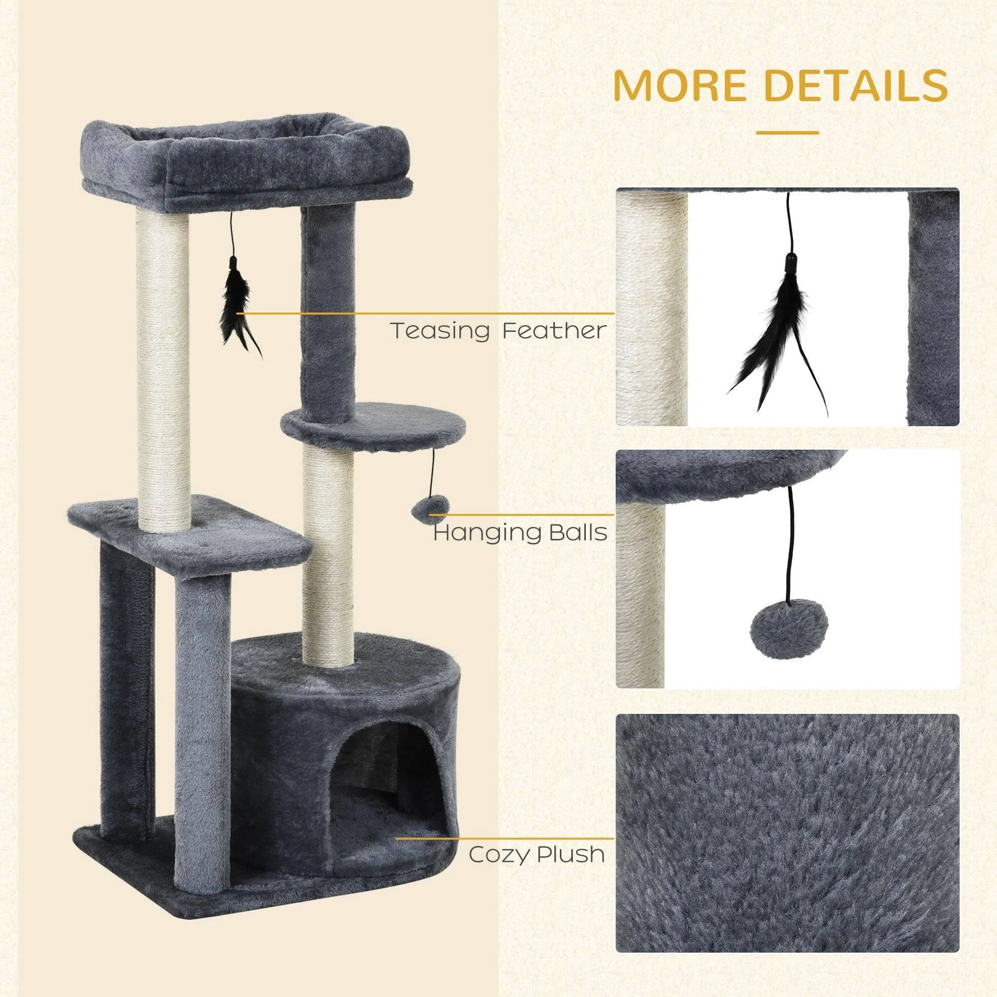 PawHut 100cm Cat Activity Tree Tower w/Perch House Scratching