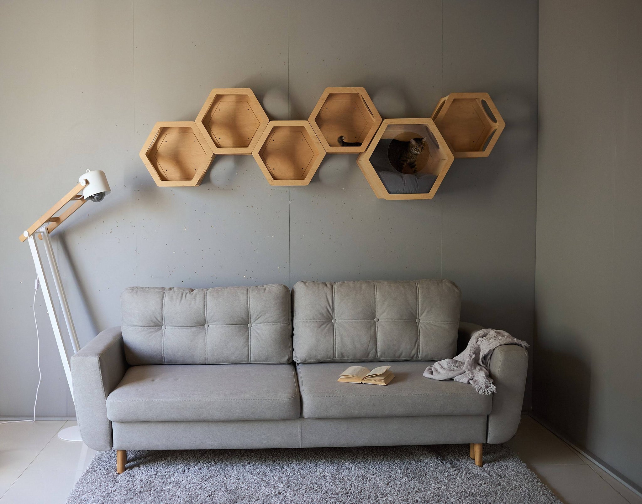 Hexagon Set für Katzen, Holz Katzentreppe, Moderner Katzenbaum, Katzen Wand ...