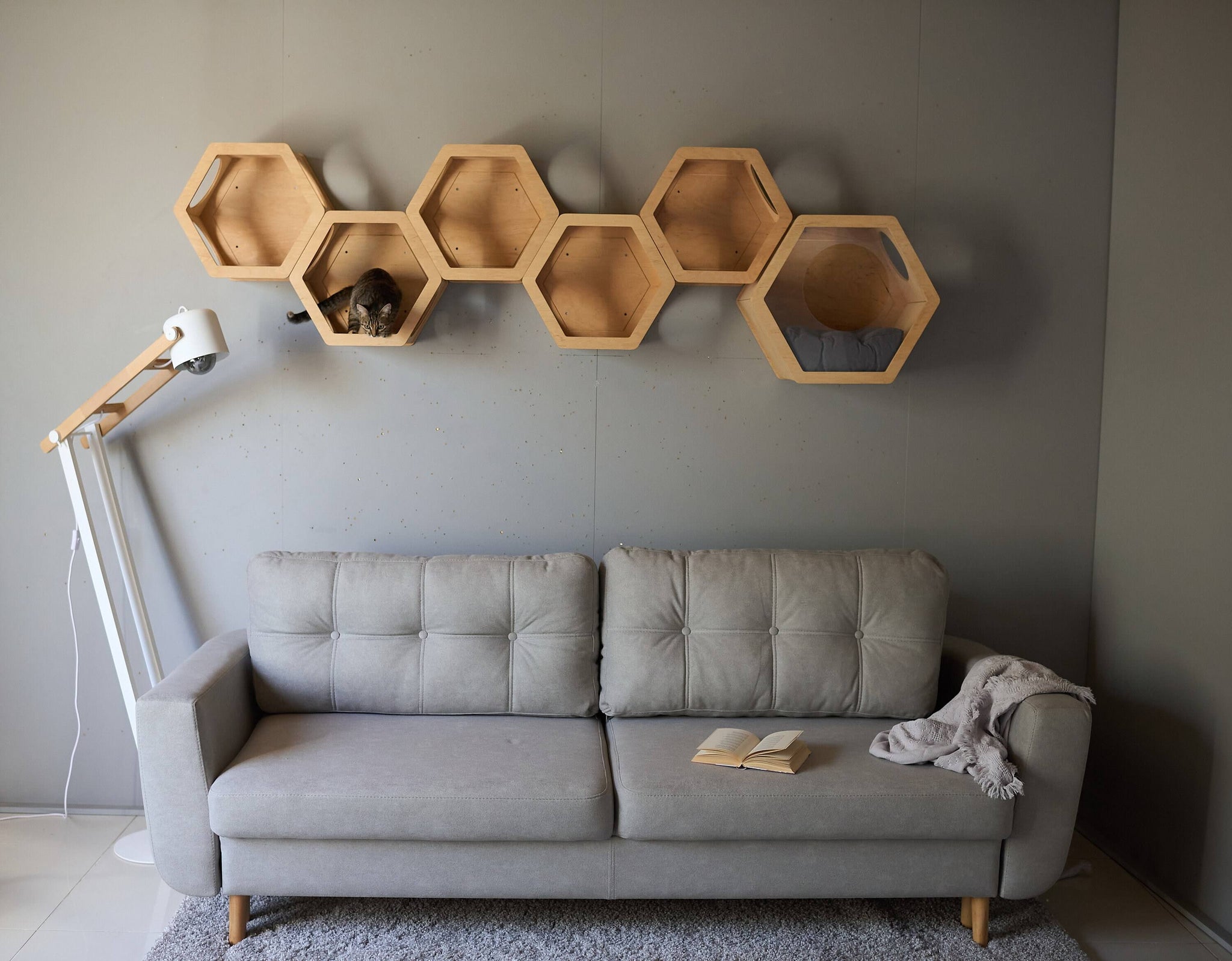 Hexagon Set für Katzen, Holz Katzentreppe, Moderner Katzenbaum, Katzen Wand ...