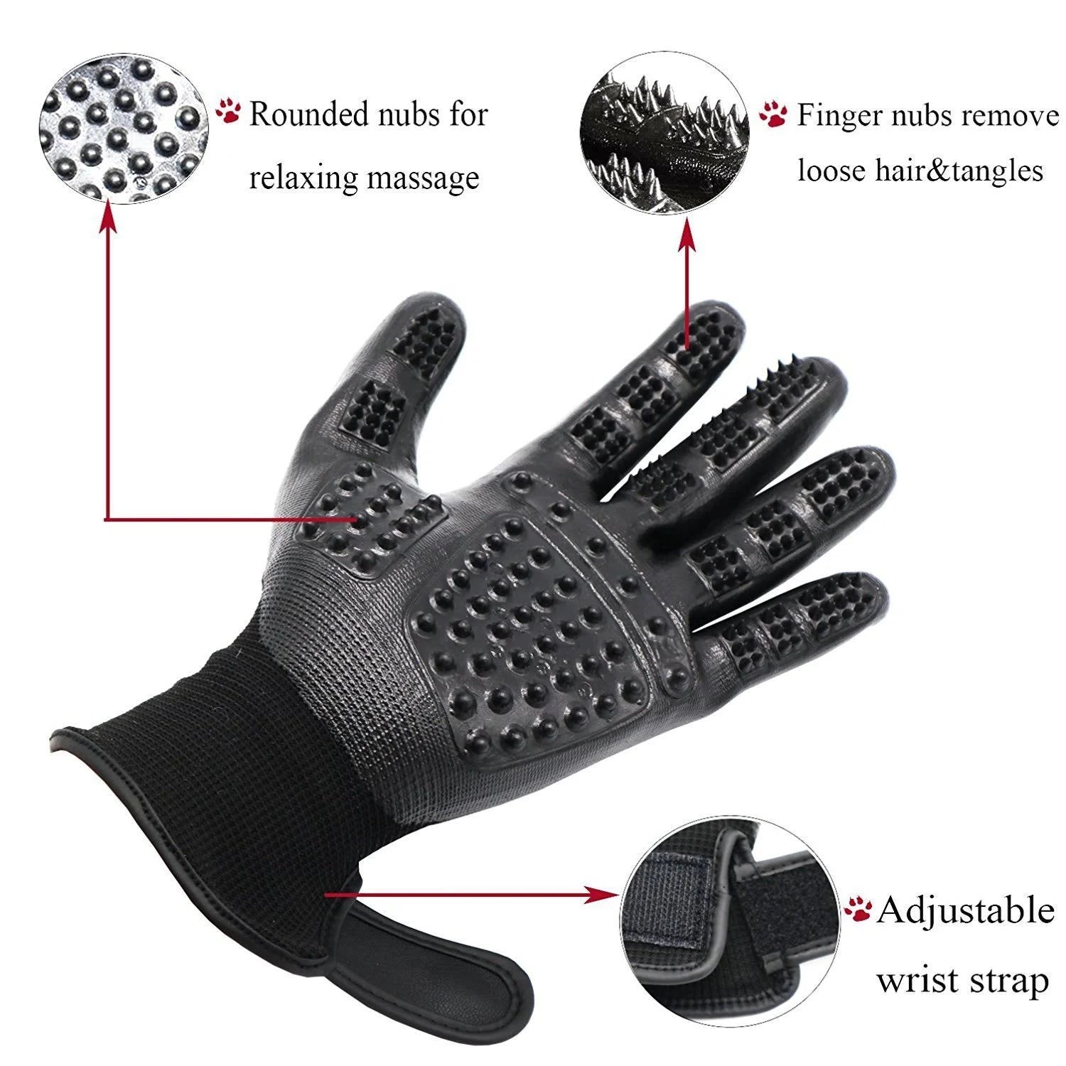 Healthman Pet Grooming Gloves - Improved Five Finger Design Rubber Glove Gentle ...