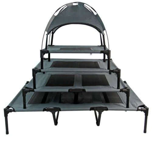Large Grey Elevated Dog Bed Pet Mesh Camping Cot with Canopy Cover
