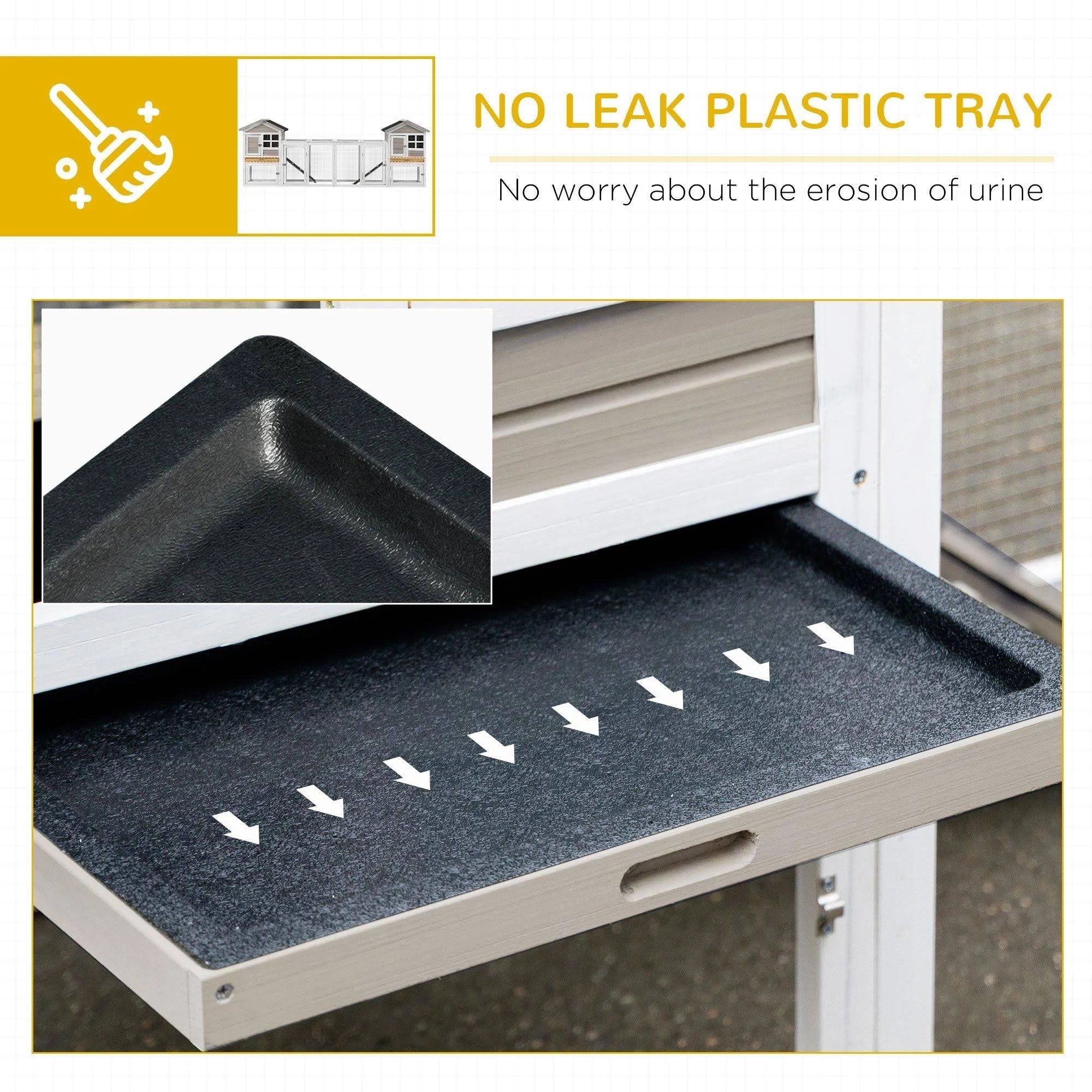 PawHut 2-in-1 Wooden Rabbit Hutch w/Double House, Run Box, Slide-Out