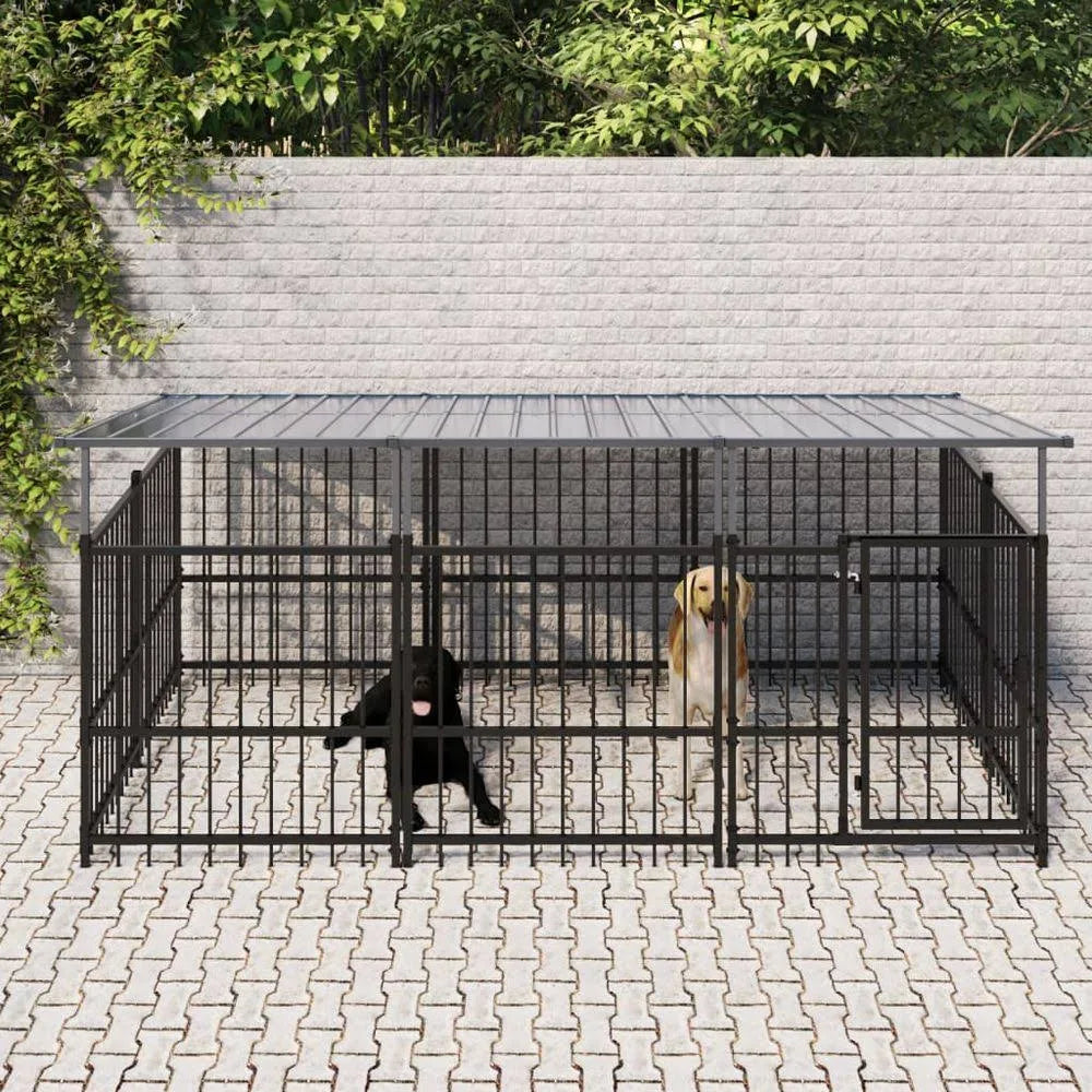 vidaXL Outdoor Dog Kennel Steel 11.26 m²