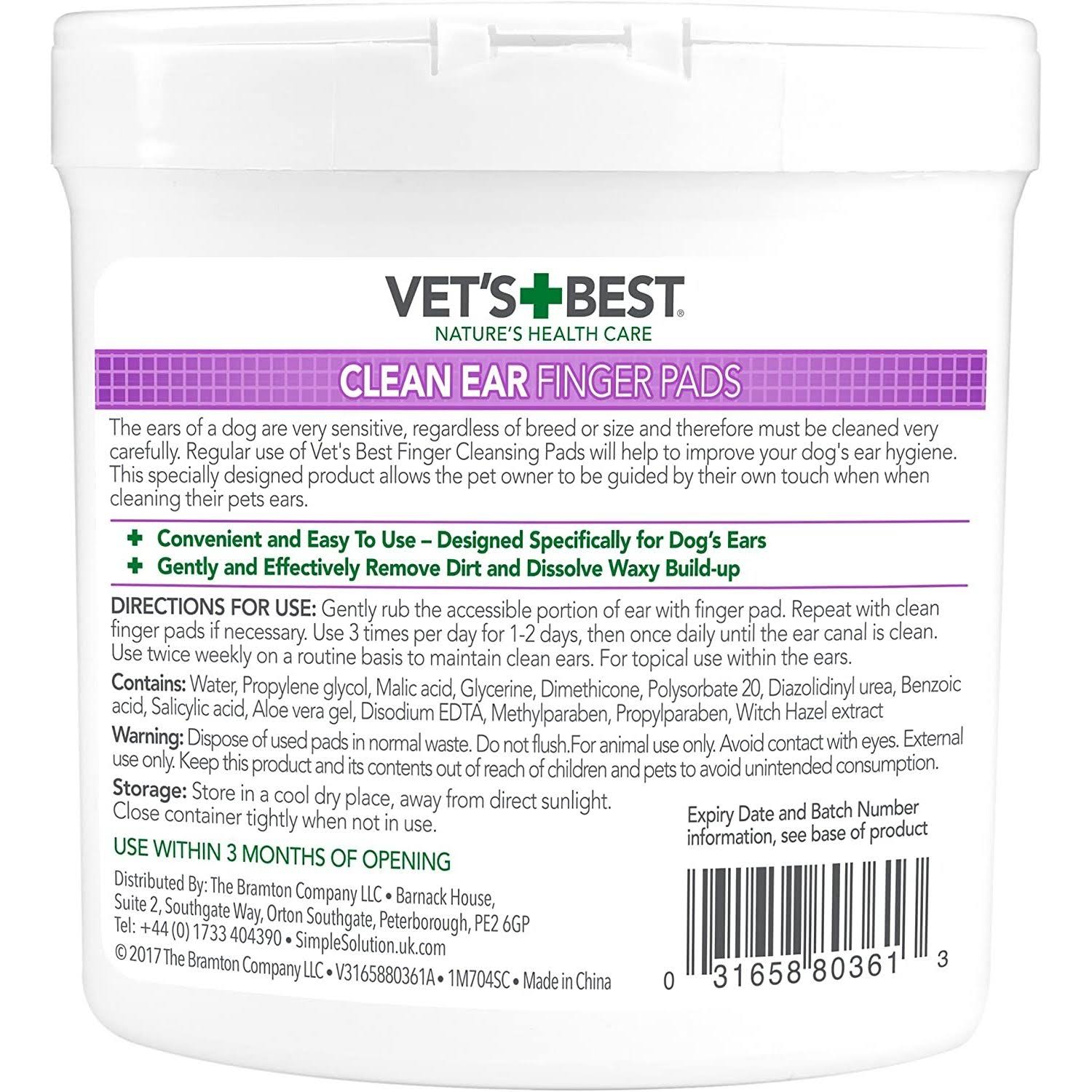 Vets Best Clean Ear Finger Pads Tub (50 Pads in Tub)