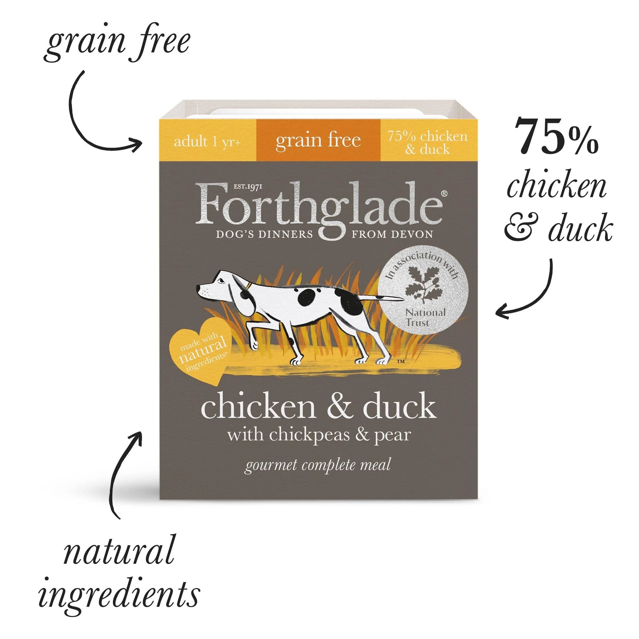 Forthglade Gourmet Grain Free Chicken & Duck with Chickpeas and Pear Wet Dog Food ...
