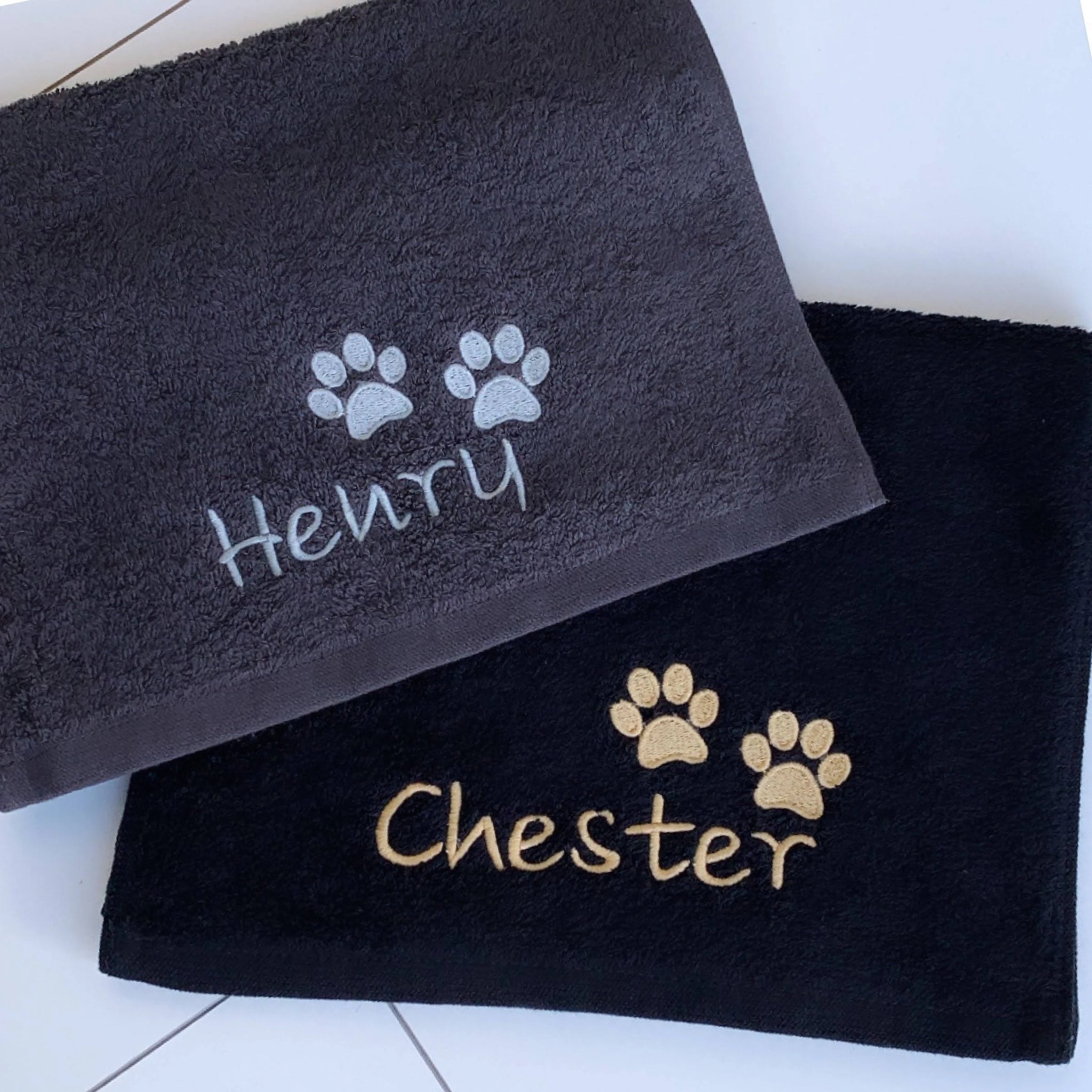 Personalised Dog/Cat Paw Towel with Paw Print embroidered design Soft 100% Cotton ...