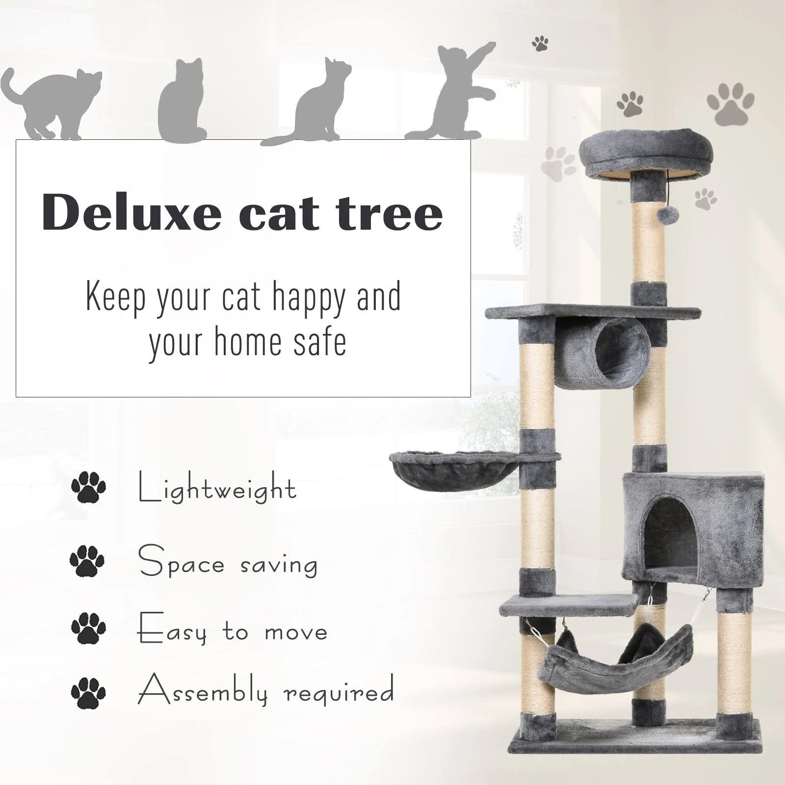 PawHut Cat Tree Condo Tower Multi-level Height 150CM Kittens Activity Stand House ...