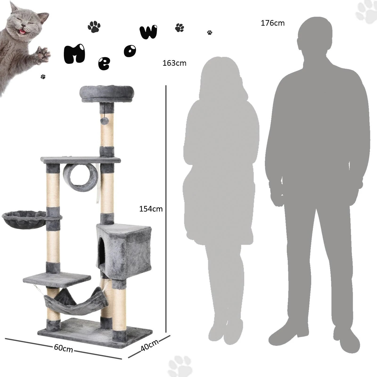 PawHut Cat Tree Condo Tower Multi-level Height 150CM Kittens Activity Stand House ...