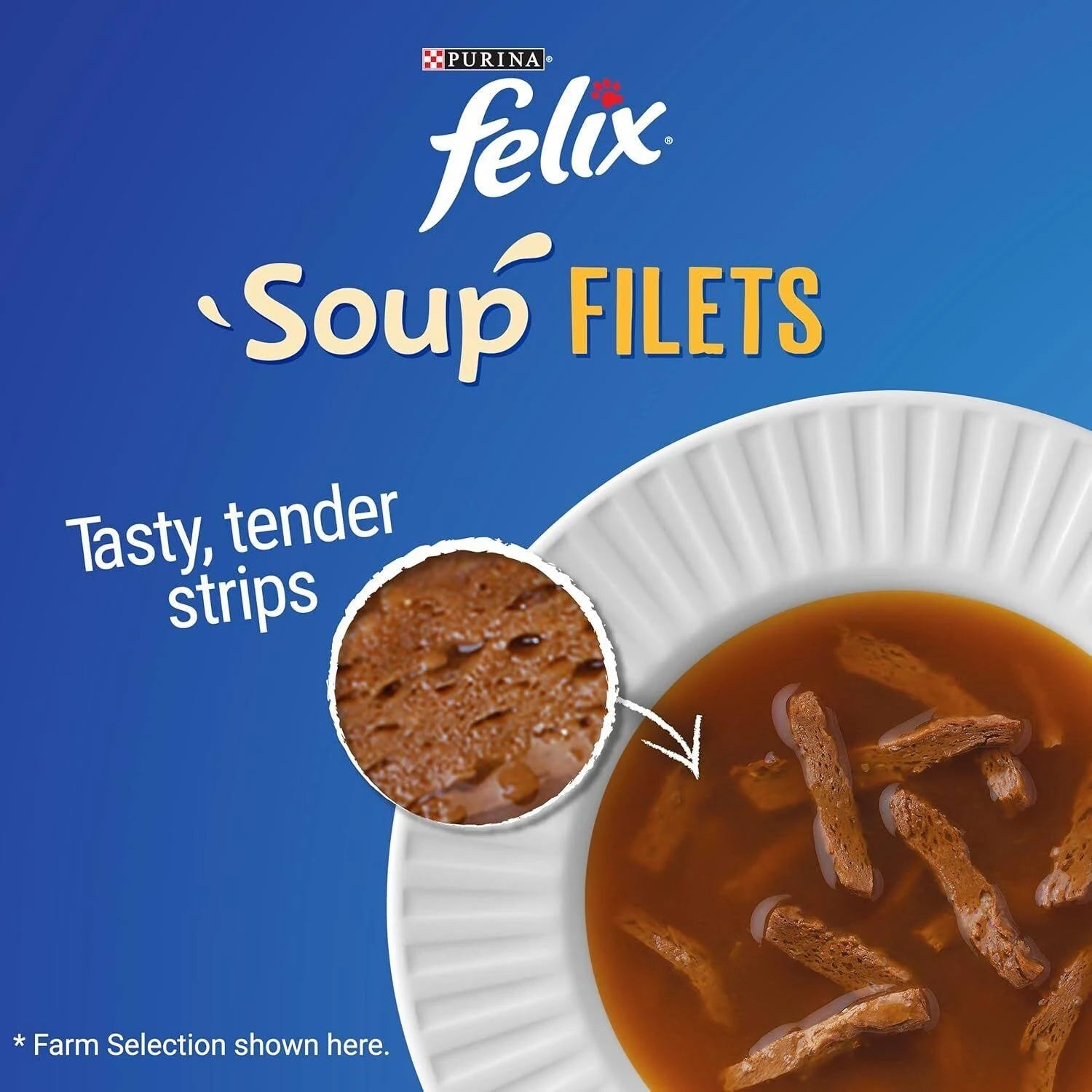 Felix Soup Cat Food Tender Strips Farm Selection Food 48 G Pack of 48