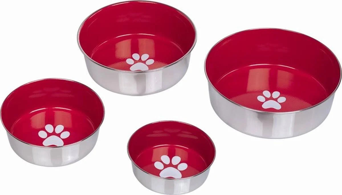 Nobby Heavy Paw Anti-Slip Stainless Steel Bowl, 13.5 cm, Red/Silver