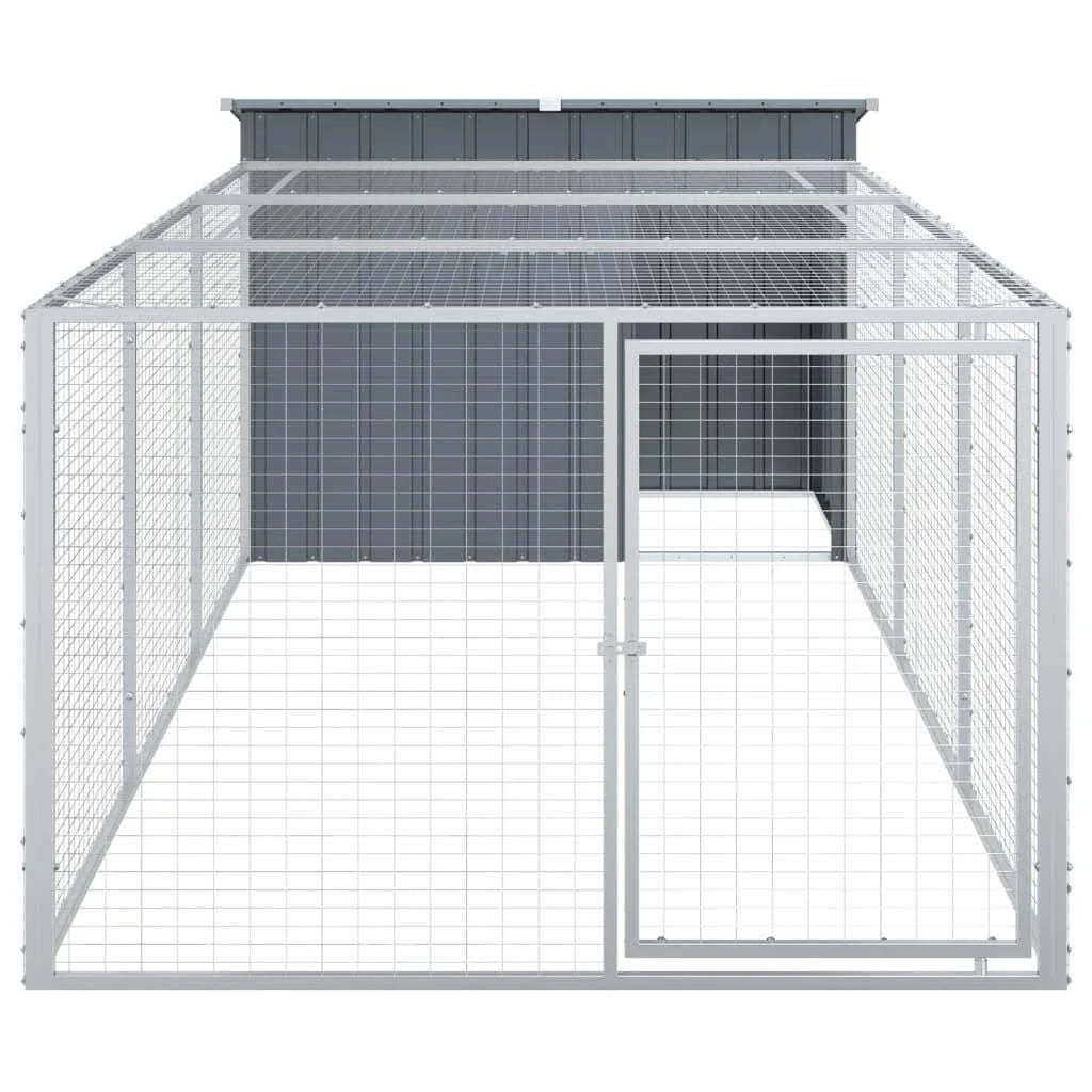 vidaXL Dog House with Run Anthracite 153x396x110 cm Galvanised Steel