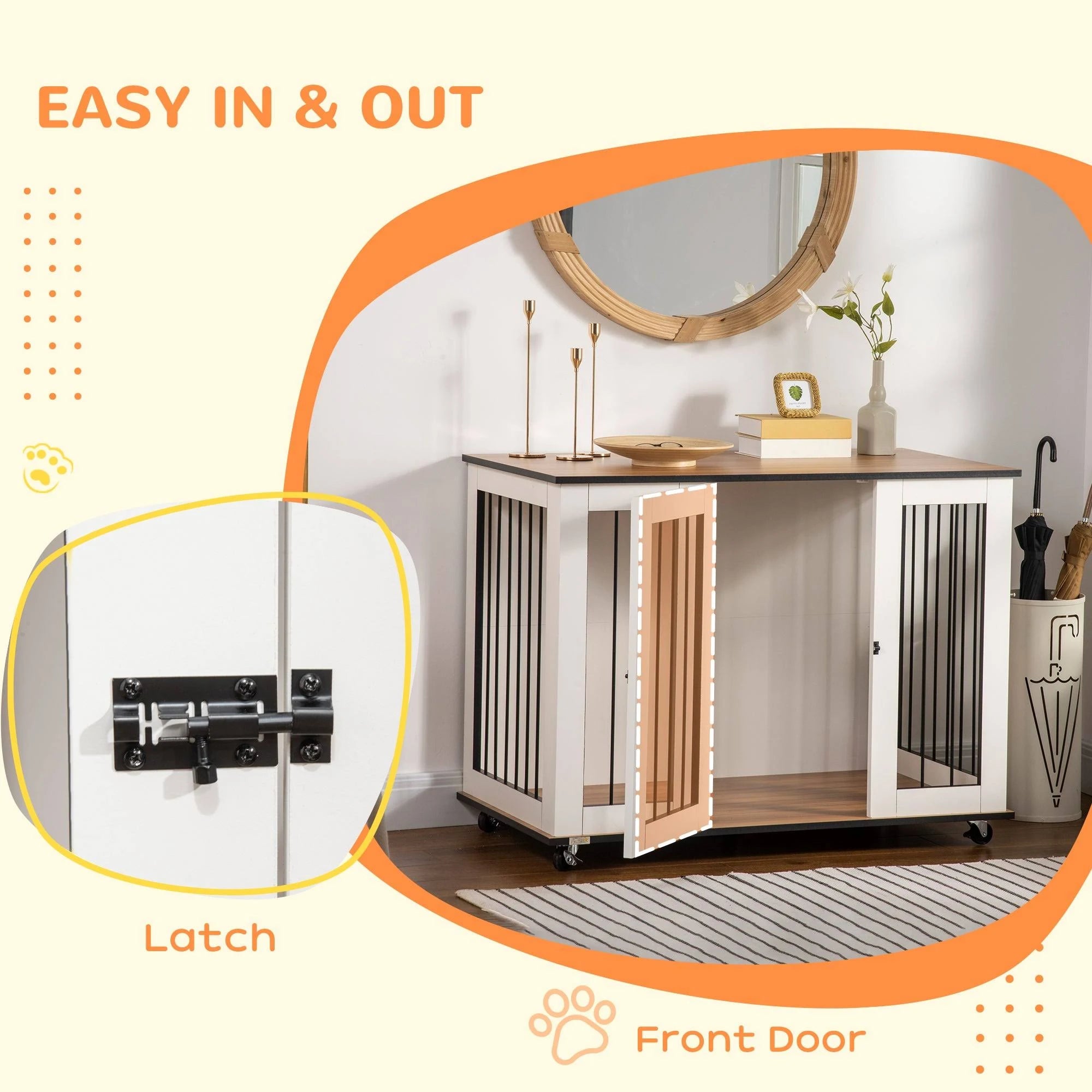 PawHut Dog Crate Furniture End Table W/ Lockable Door For Large Dogs - White