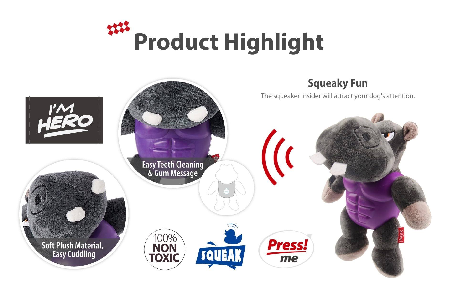 GiGwi I'm Hero Armor Hippo TPR & Plush with Squeaker
