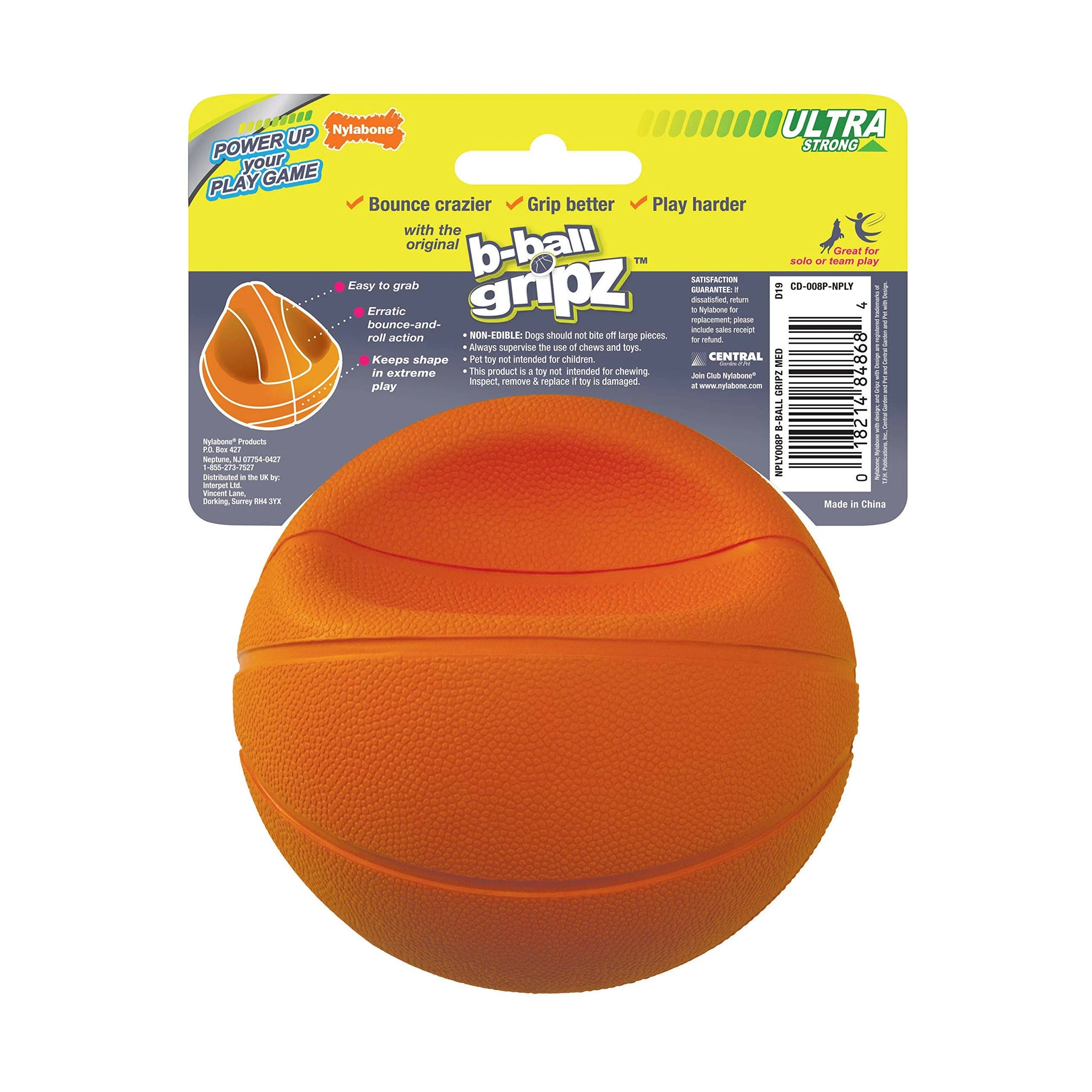 Nylabone Power Play Dog Basketball B Ball Gripz Basketball Medium (1 Count)