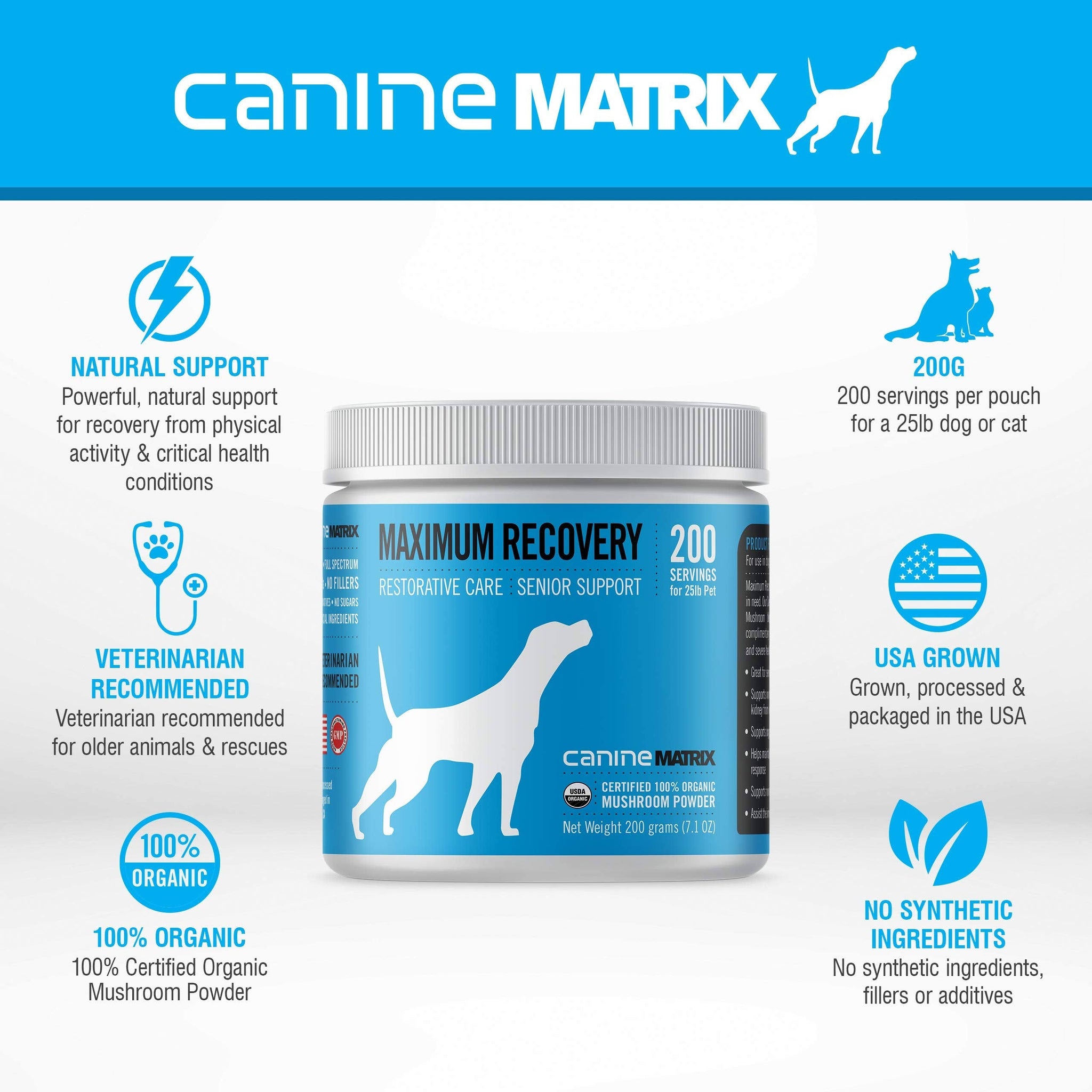 Canine Matrix Organic Mushroom Supplement For Dogs, MRM Recovery, 200