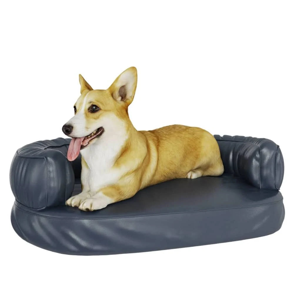 vidaXL Ergonomic Foam Dog Bed Dark Blue 88x65 cm Faux Leather