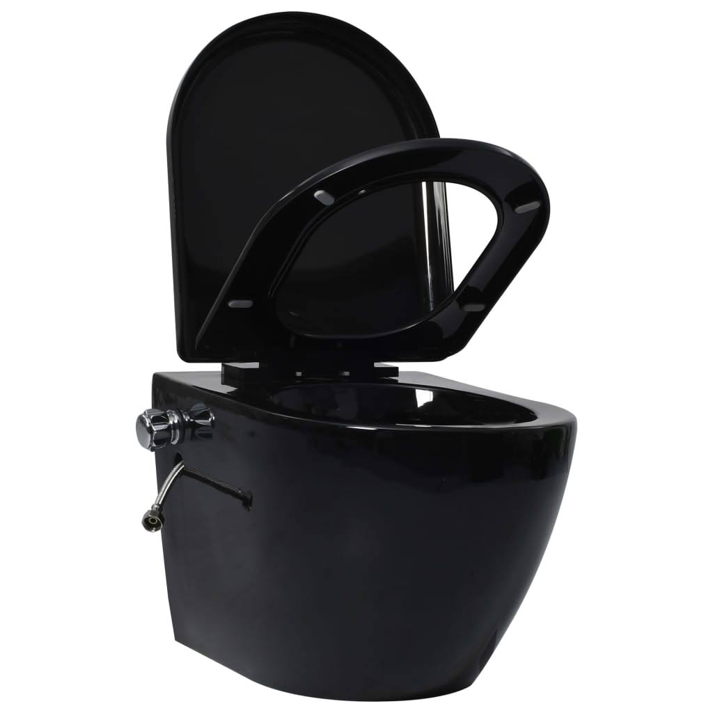 vidaXL Wall Hung Rimless Toilet with Bidet Function Ceramic Black