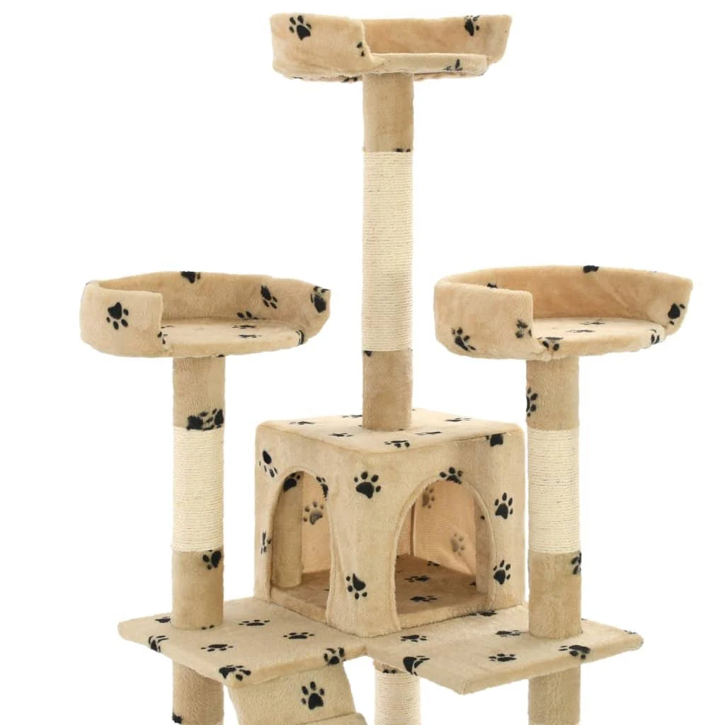 vidaXL Cat Tree with Sisal Scratching Posts 170 cm Paw Prints Beige